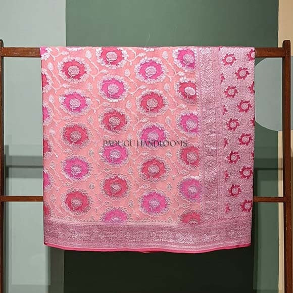 Coral Pink Banaras Pure Silk Handloom Saree