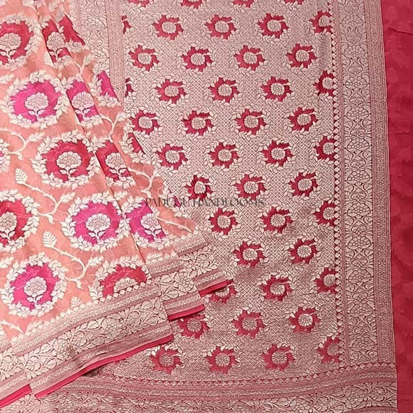 Coral Pink Banaras Pure Silk Handloom Saree