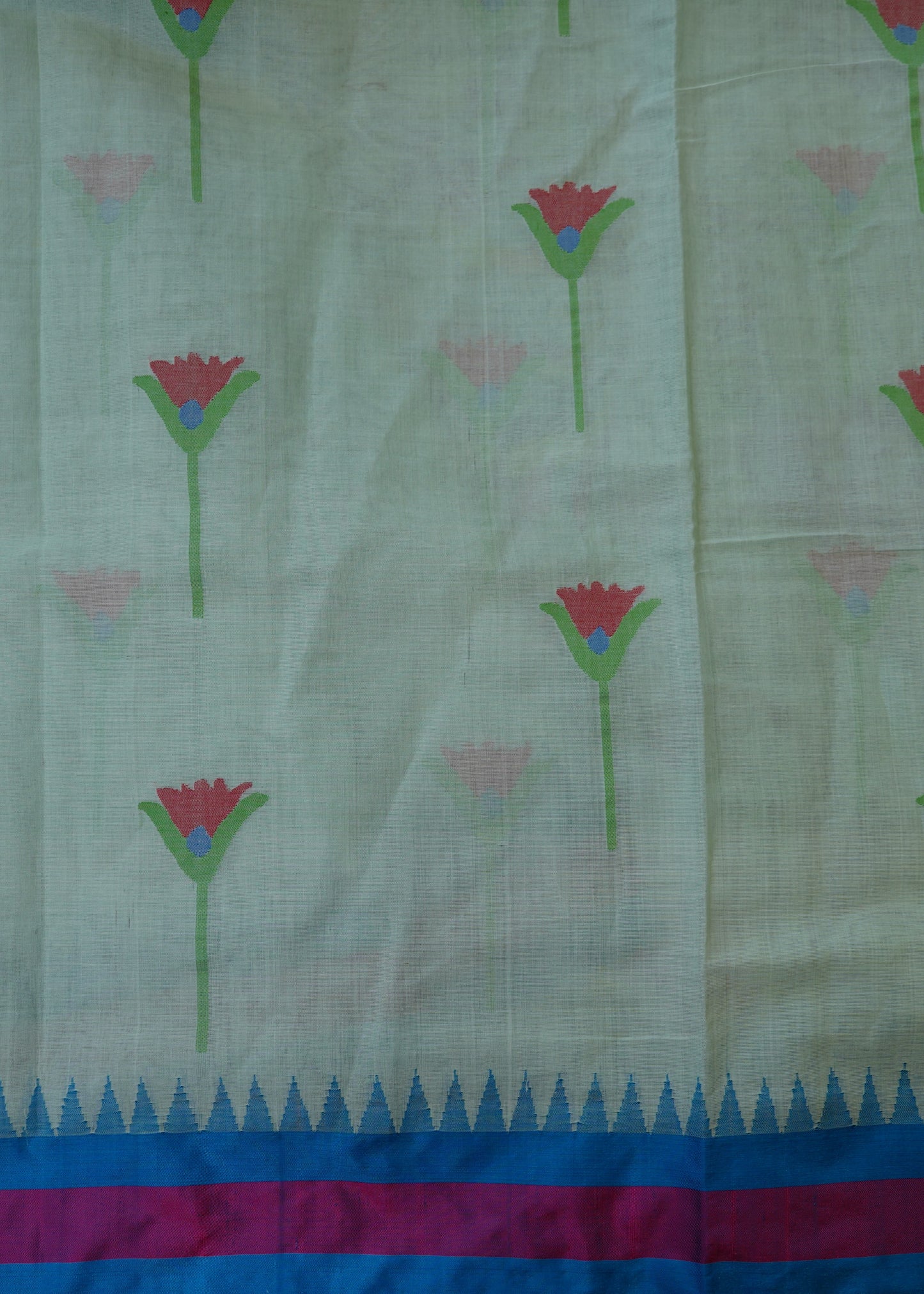 Sea Green Ponduru All over Jamdani Buti Pure Cotton Handloom Saree