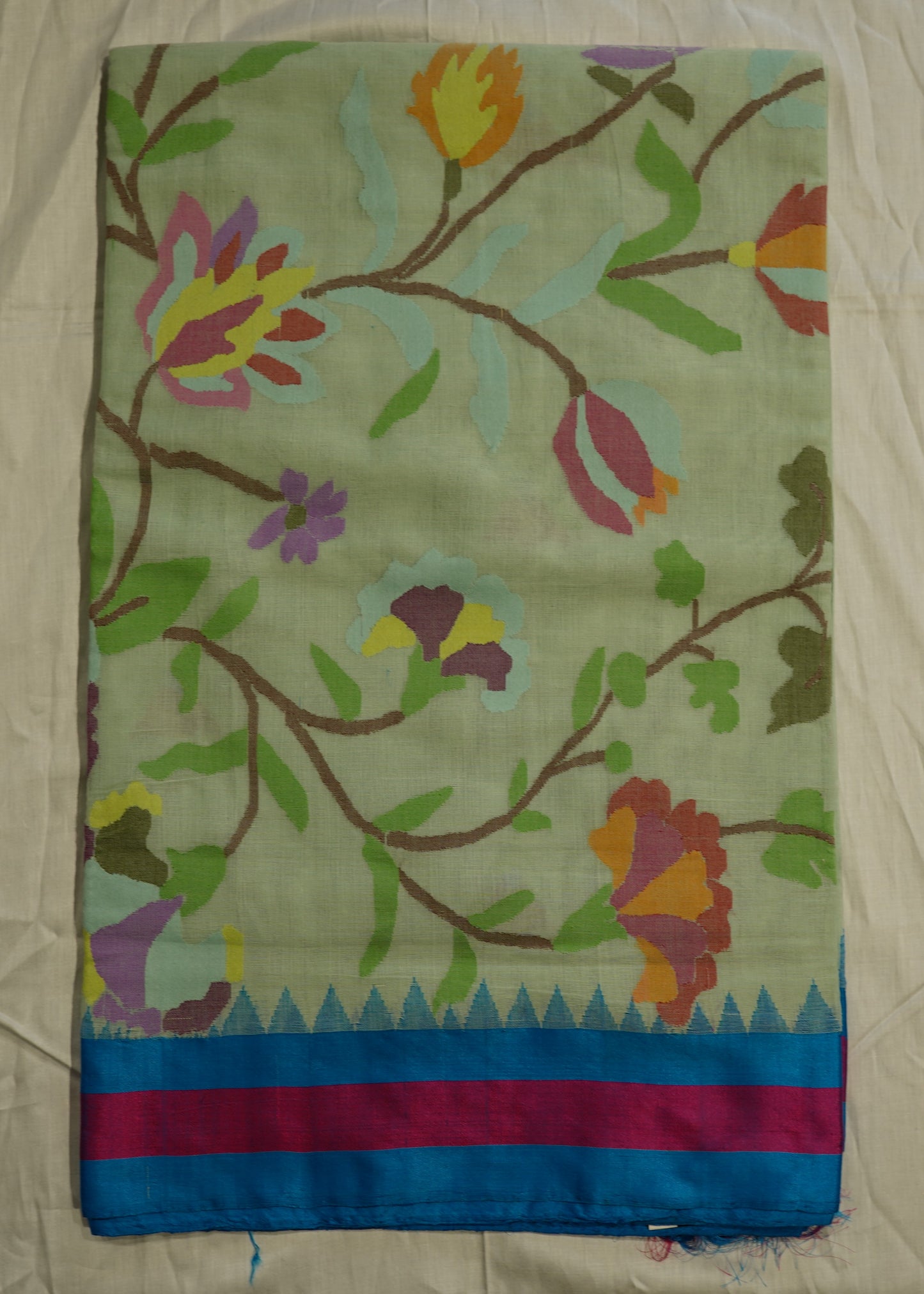 Sea Green Ponduru All over Jamdani Buti Pure Cotton Handloom Saree