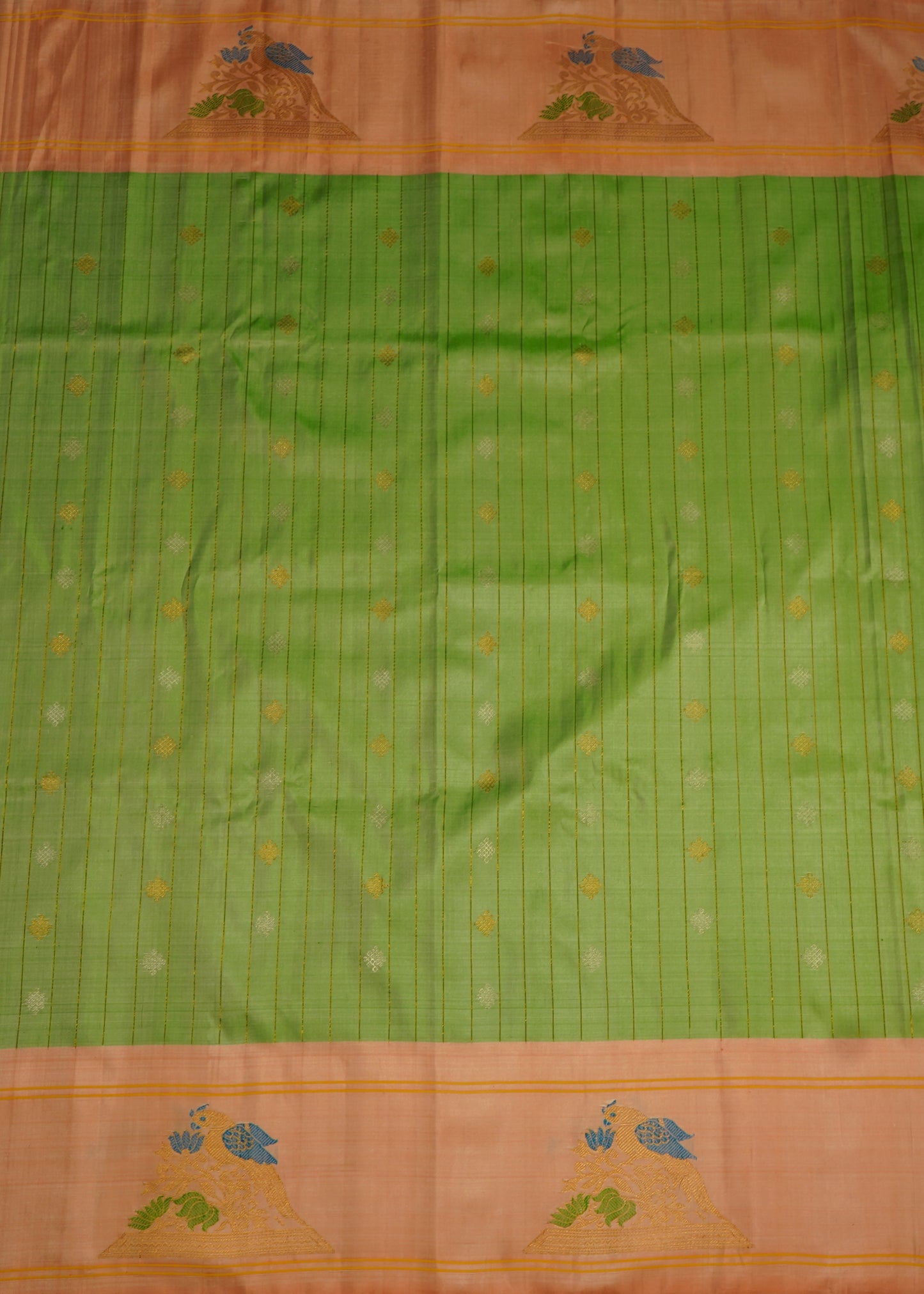 Light Green Gadwal Zari Buti Stripes Pure Silk Handloom Saree