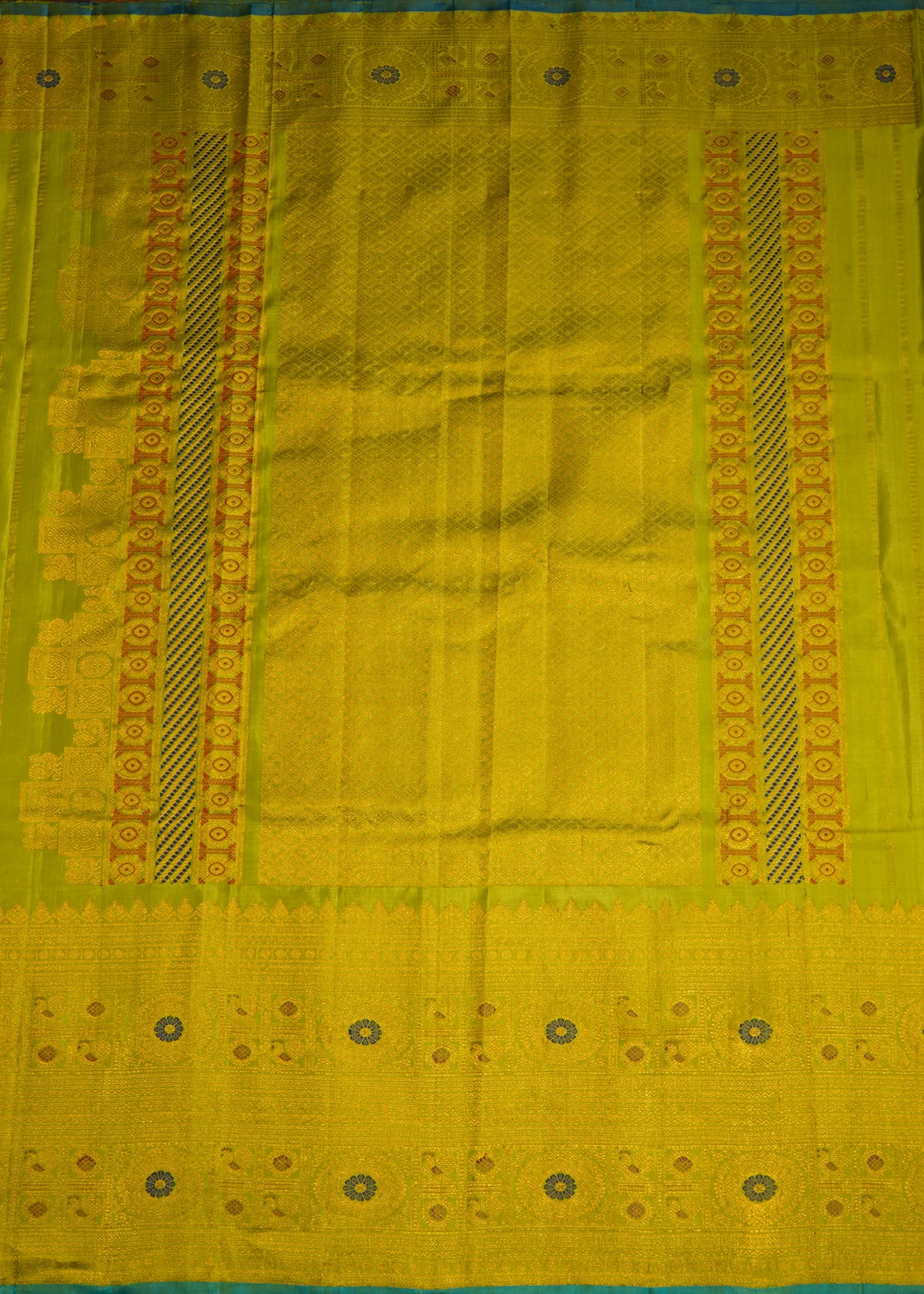 Light Green Gadwal Zari Buti Stripes Pure Silk Handloom Saree