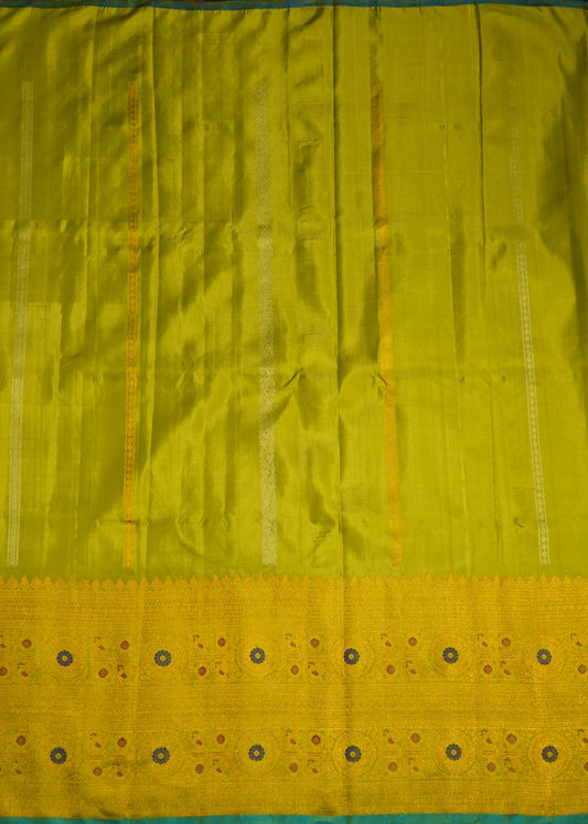 Light Green Gadwal Zari Buti Stripes Pure Silk Handloom Saree