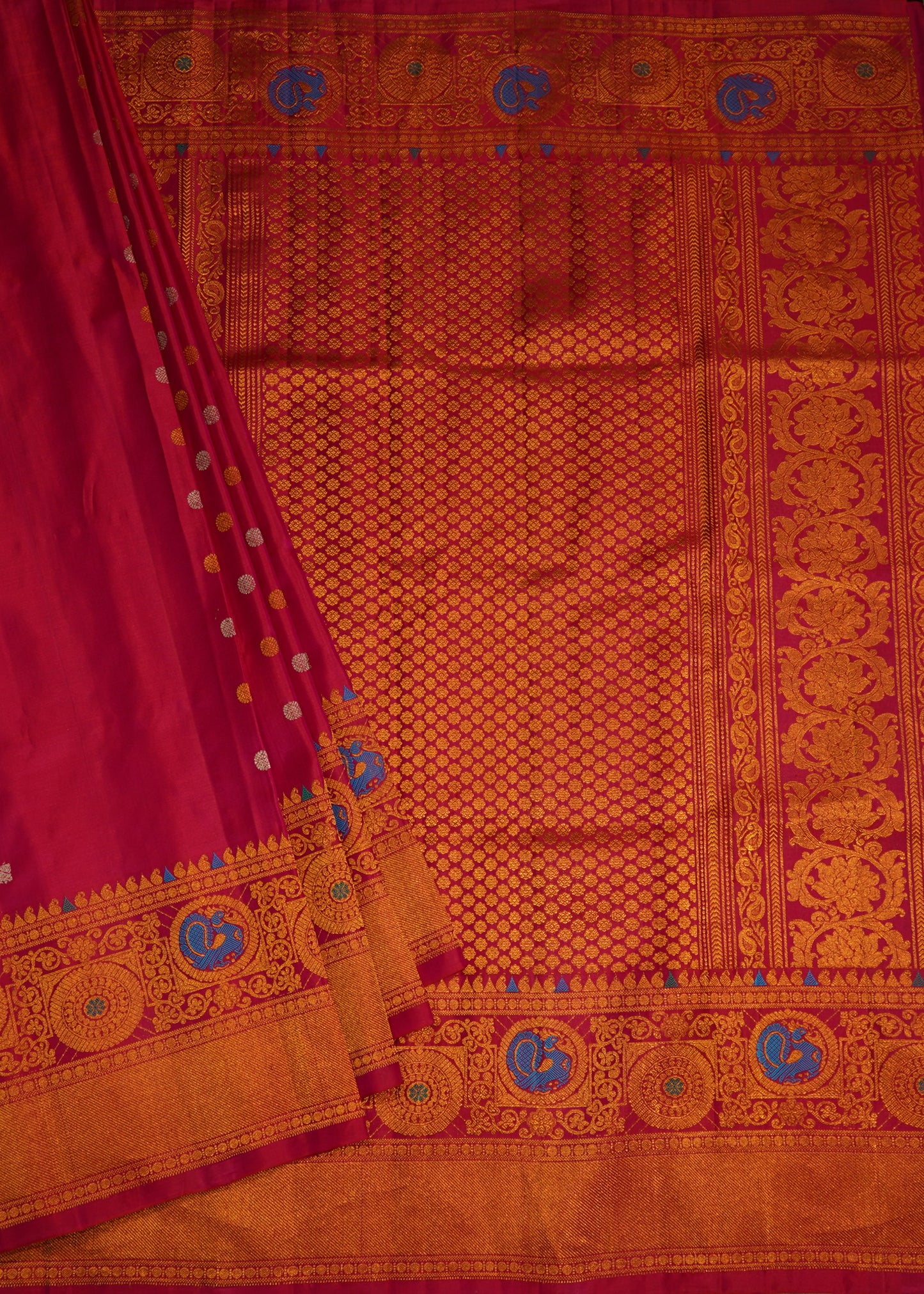 Red Pink Gadwal Zari Buti  Pure Silk Handloom Saree