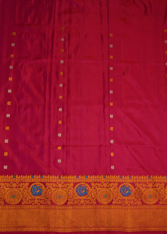 Red Pink Gadwal Zari Buti  Pure Silk Handloom Saree