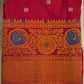 Red Pink Gadwal Zari Buti  Pure Silk Handloom Saree