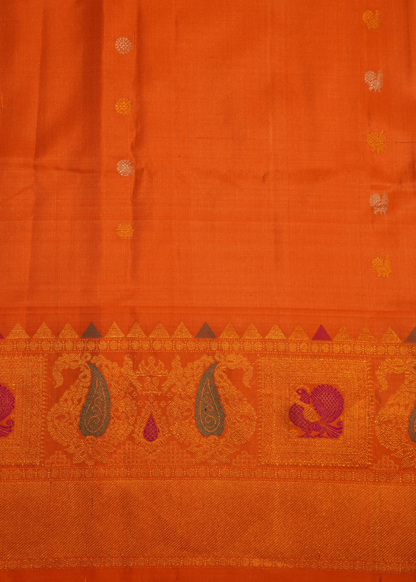 Orange Gadwal Zari Buti  Pure Silk Handloom Saree