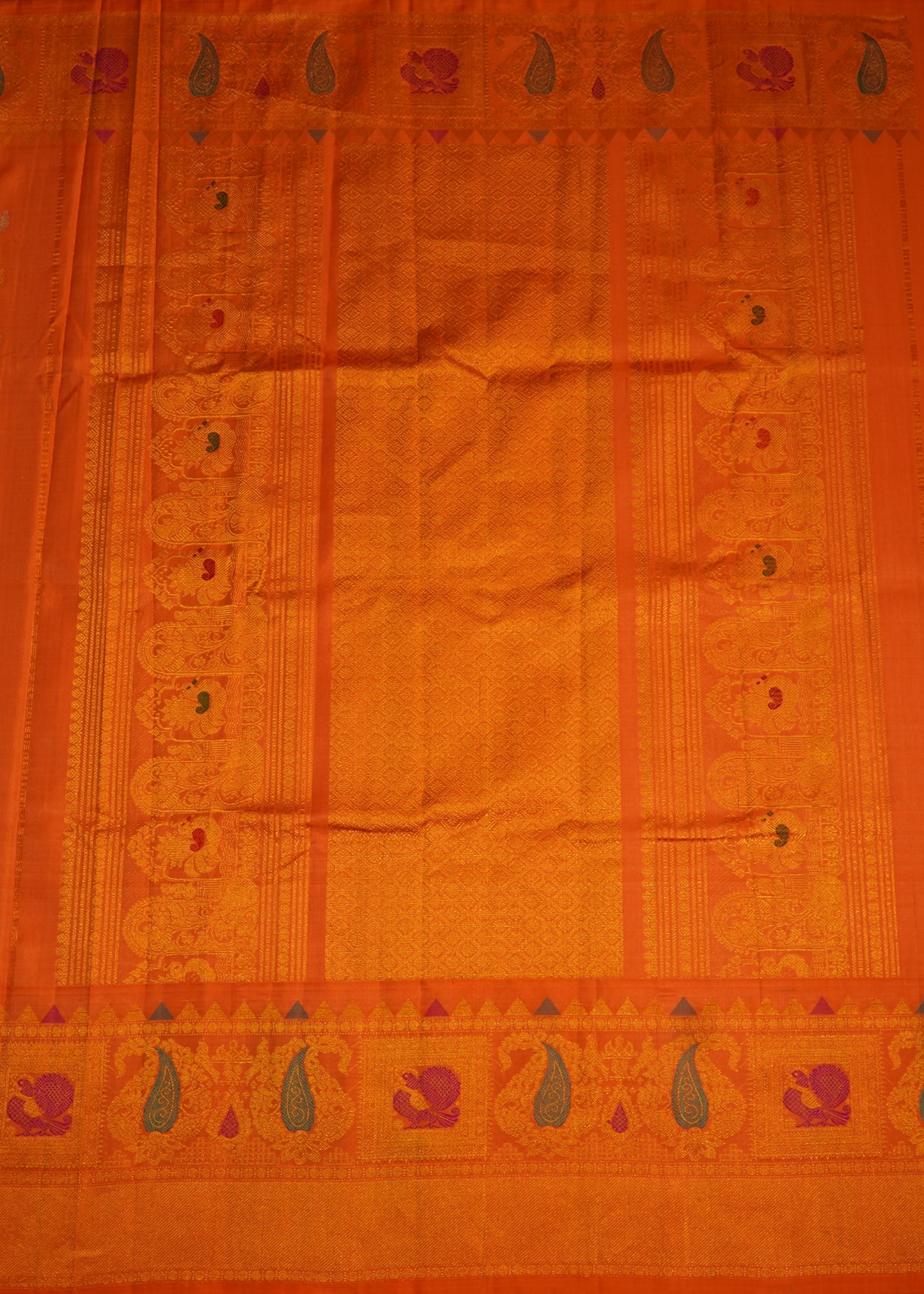 Orange Gadwal Zari Buti  Pure Silk Handloom Saree