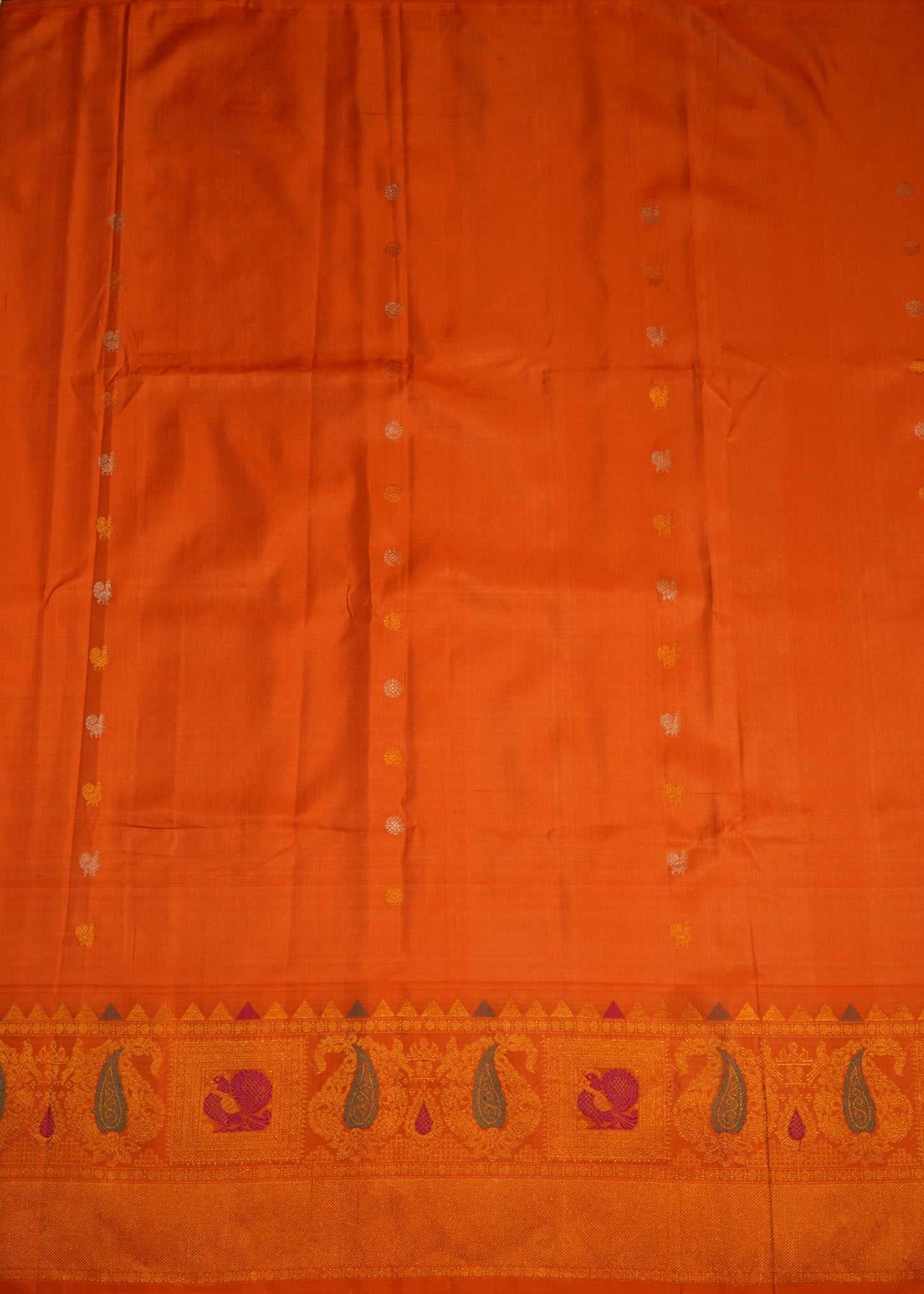 Orange Gadwal Zari Buti  Pure Silk Handloom Saree