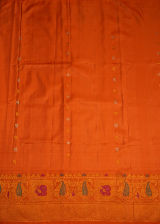 Orange Gadwal Zari Buti  Pure Silk Handloom Saree