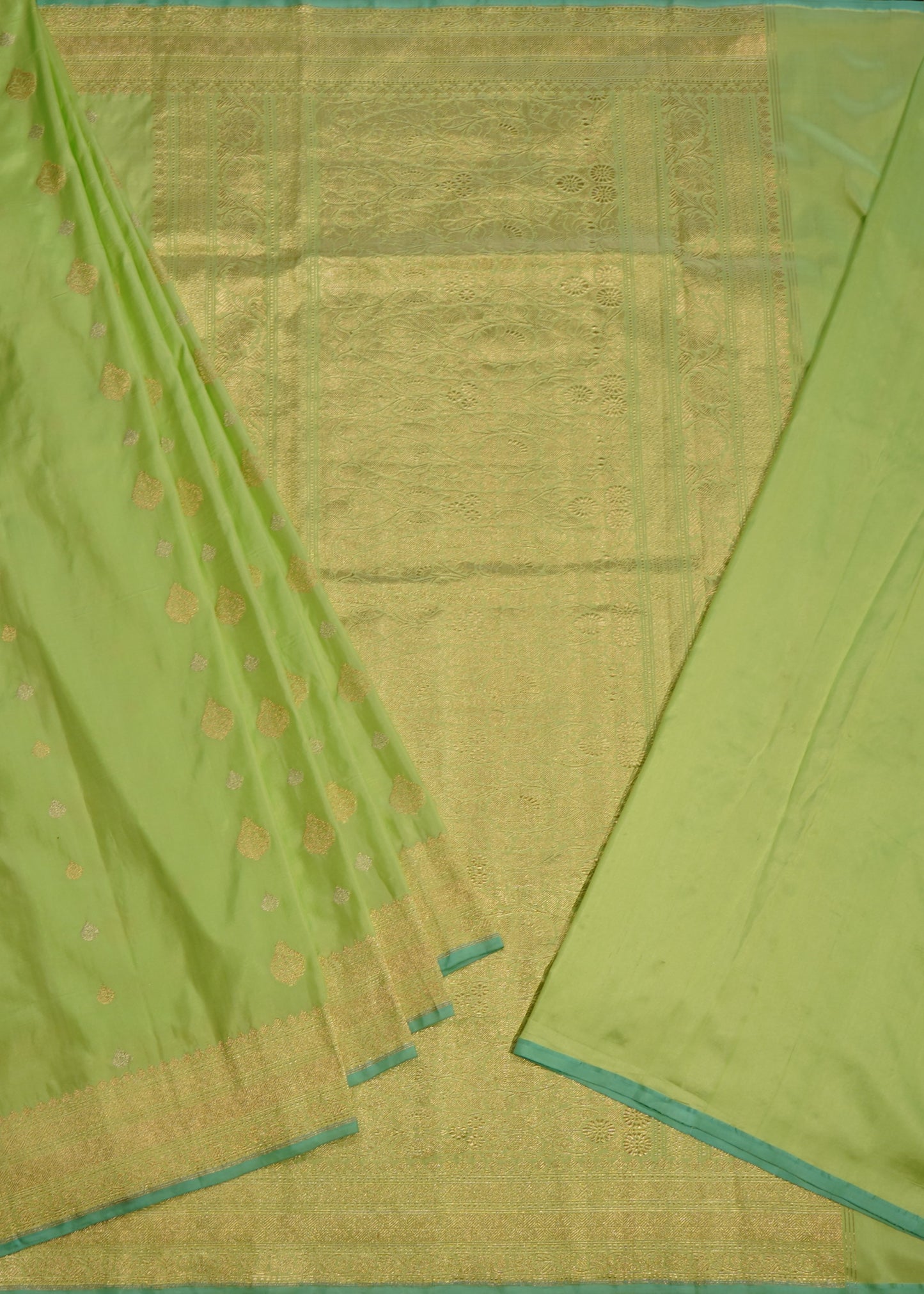 Parrot Green Banaras All over Zari Buti Pure Silk Handllom