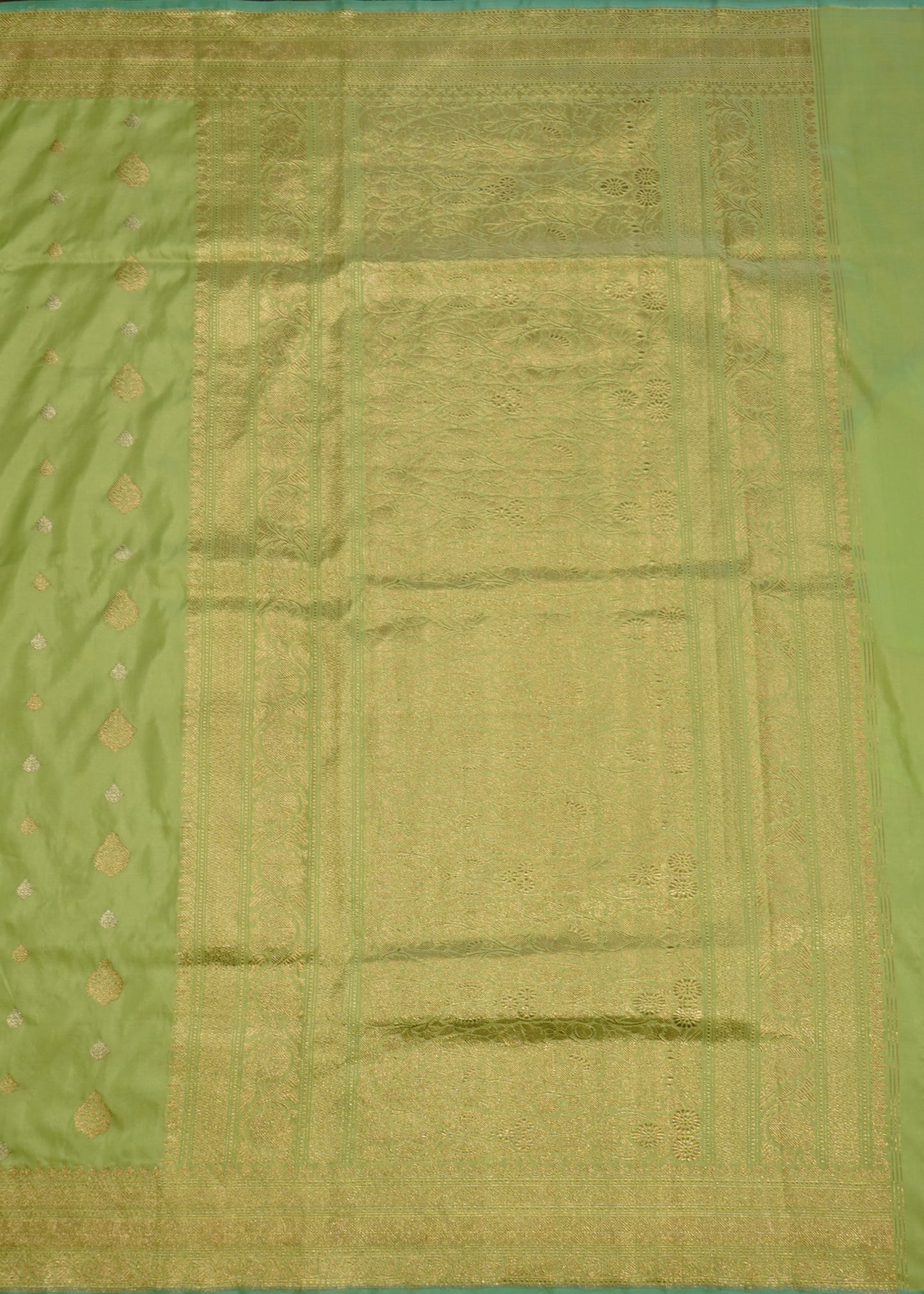 Parrot Green Banaras All over Zari Buti Pure Silk Handllom