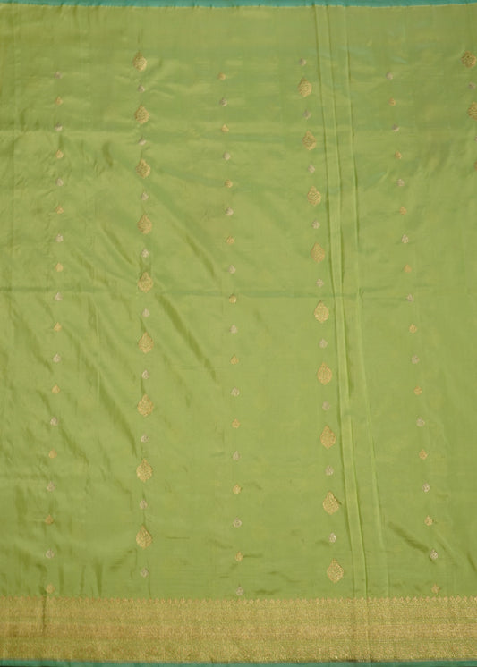 Parrot Green Banaras All over Zari Buti Pure Silk Handllom