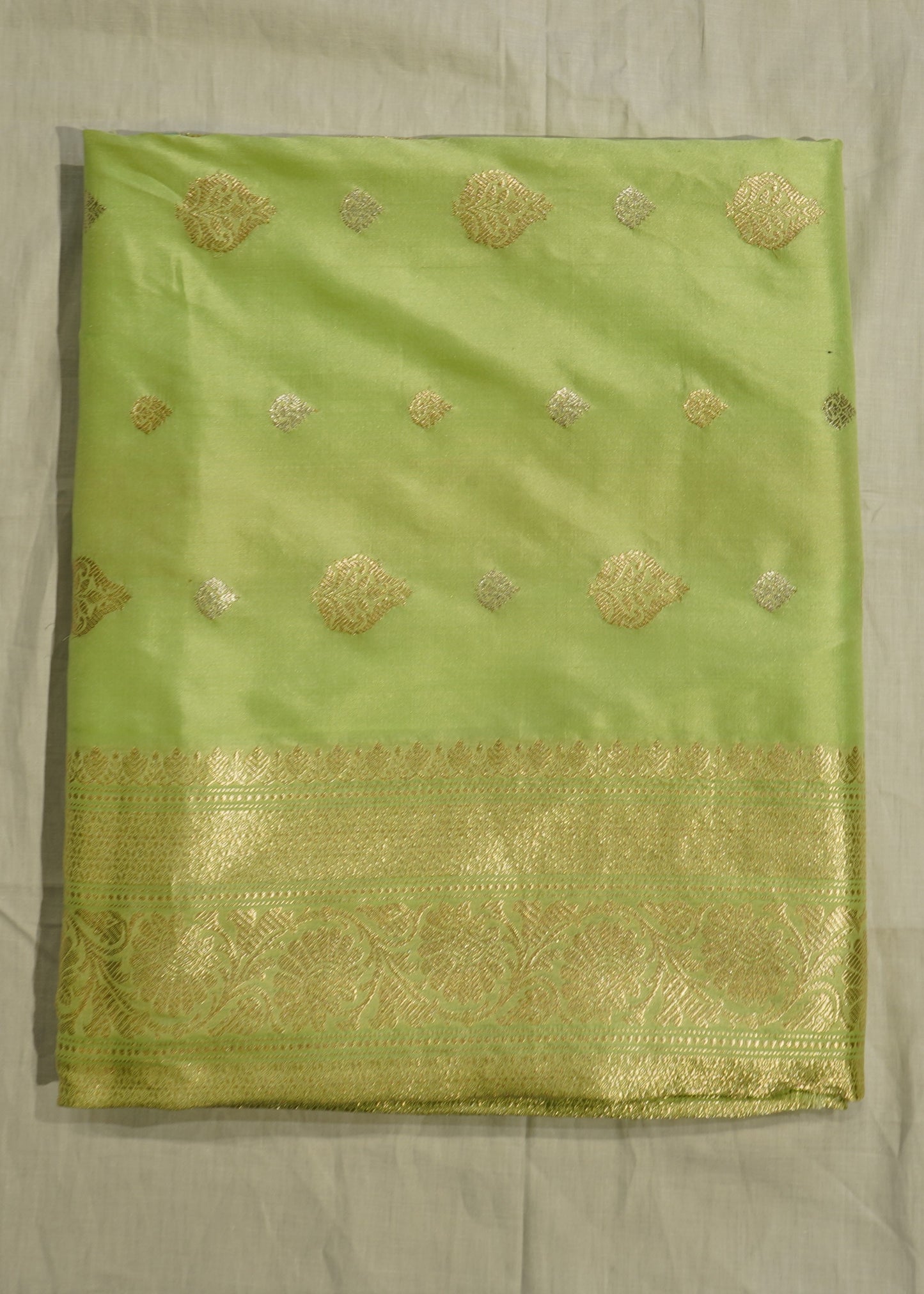 Parrot Green Banaras All over Zari Buti Pure Silk Handllom