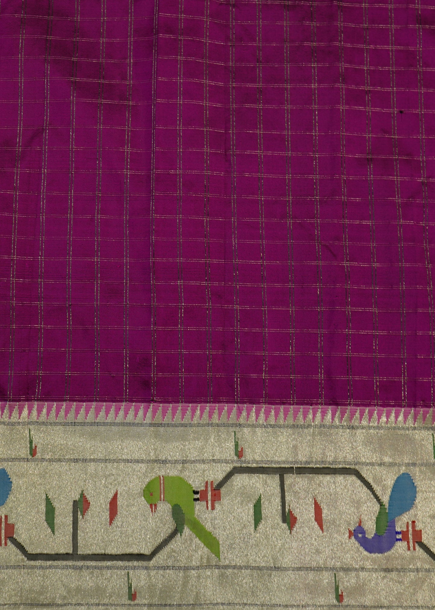 Violet Paithani Checks Pure Silk Handloom Saree