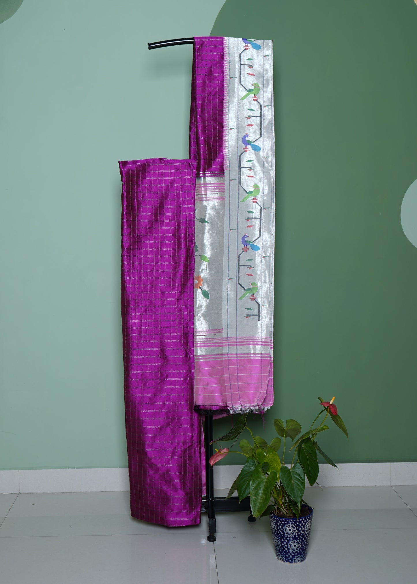 Violet Paithani Checks Pure Silk Handloom Saree