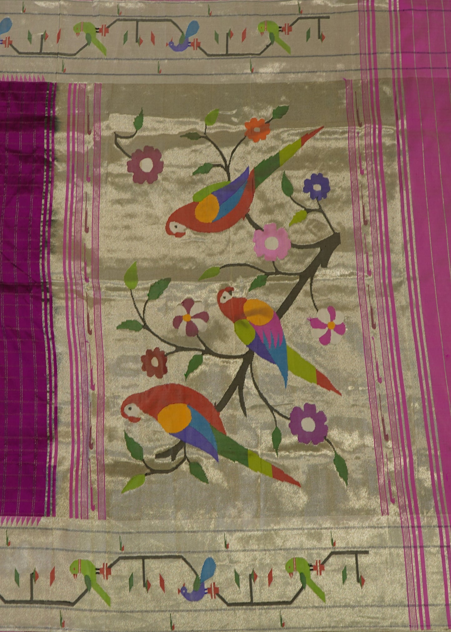 Violet Paithani Checks Pure Silk Handloom Saree