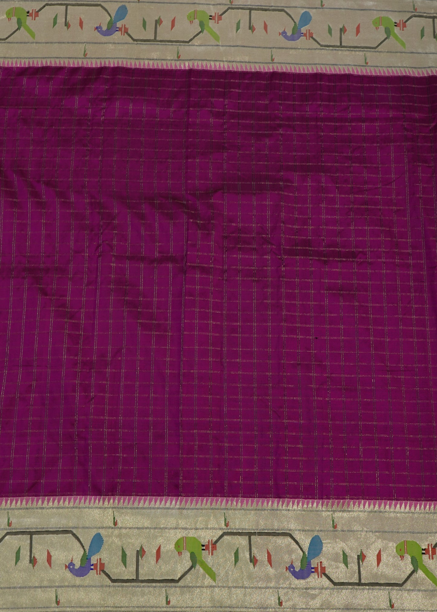 Violet Paithani Checks Pure Silk Handloom Saree