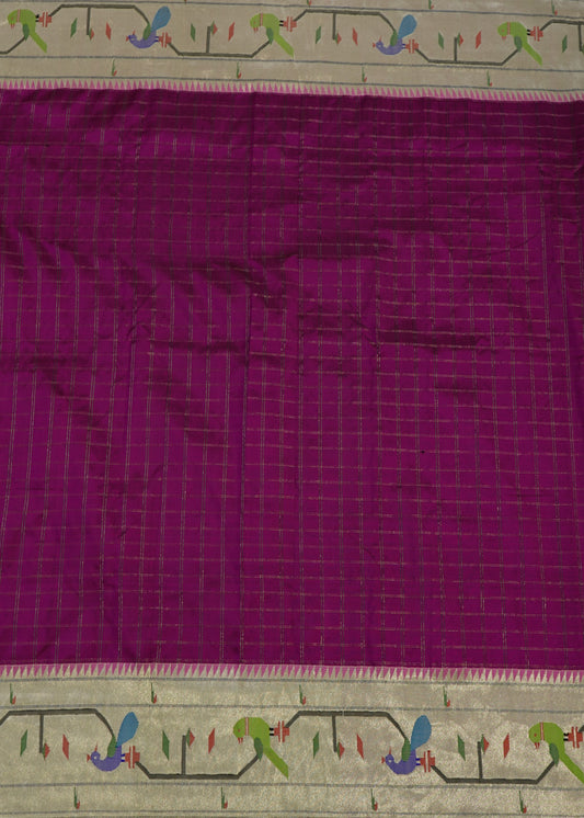 Violet Paithani Checks Pure Silk Handloom Saree