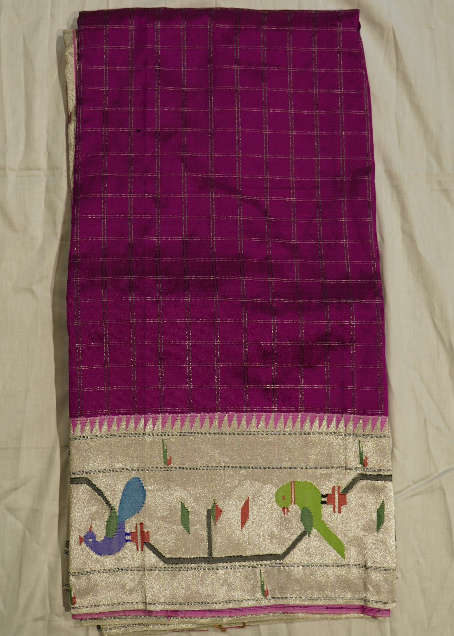 Violet Paithani Checks Pure Silk Handloom Saree