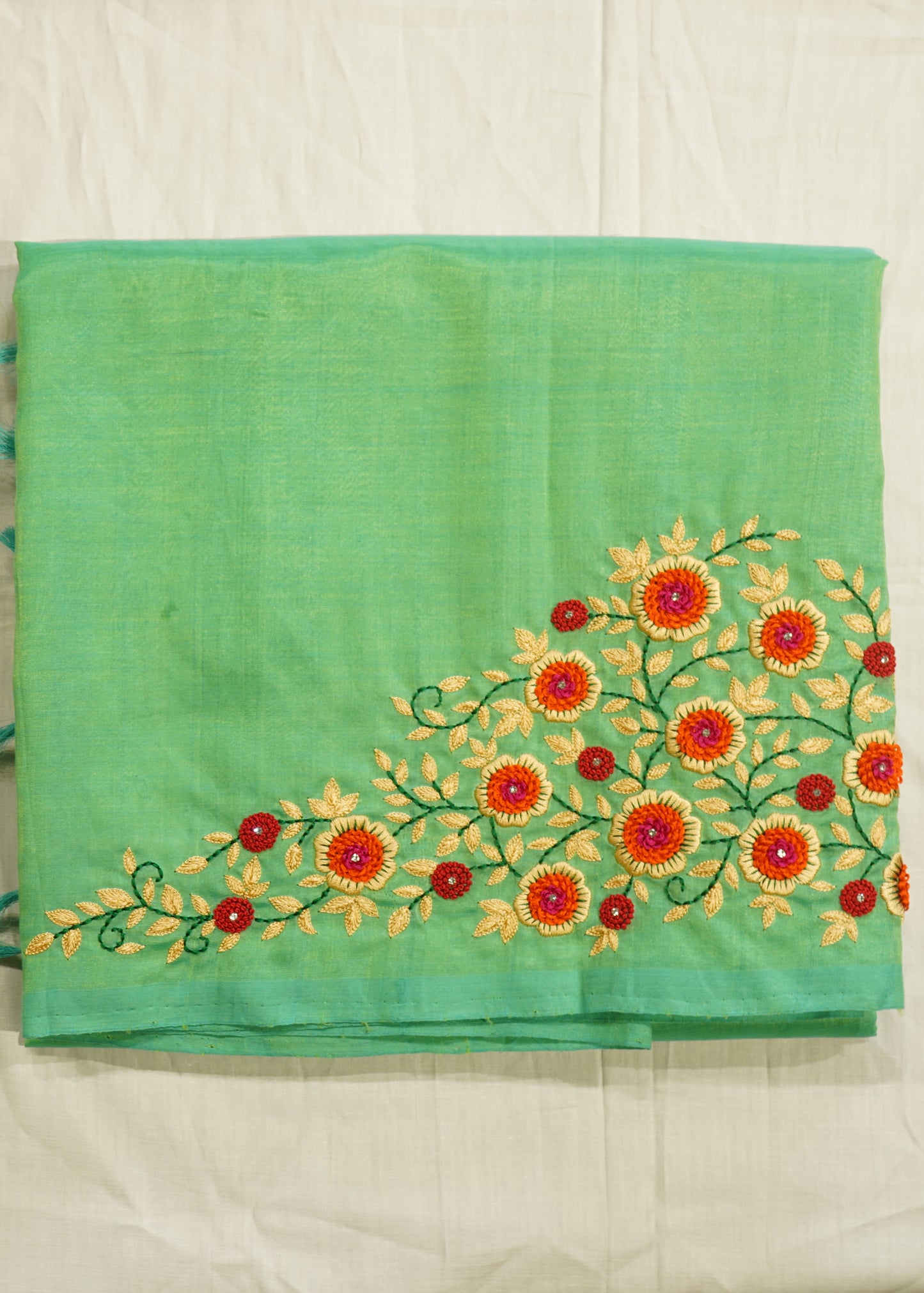 Light Green Mangalagiri Pattu Border Pure Silk Handloom Saree