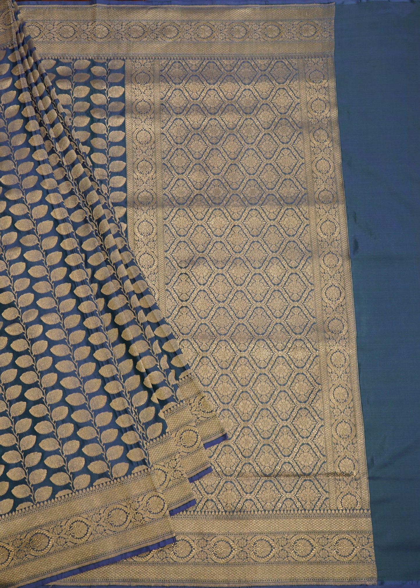 Parrot Blue Banaras All over Zari Pure Silk Handllom