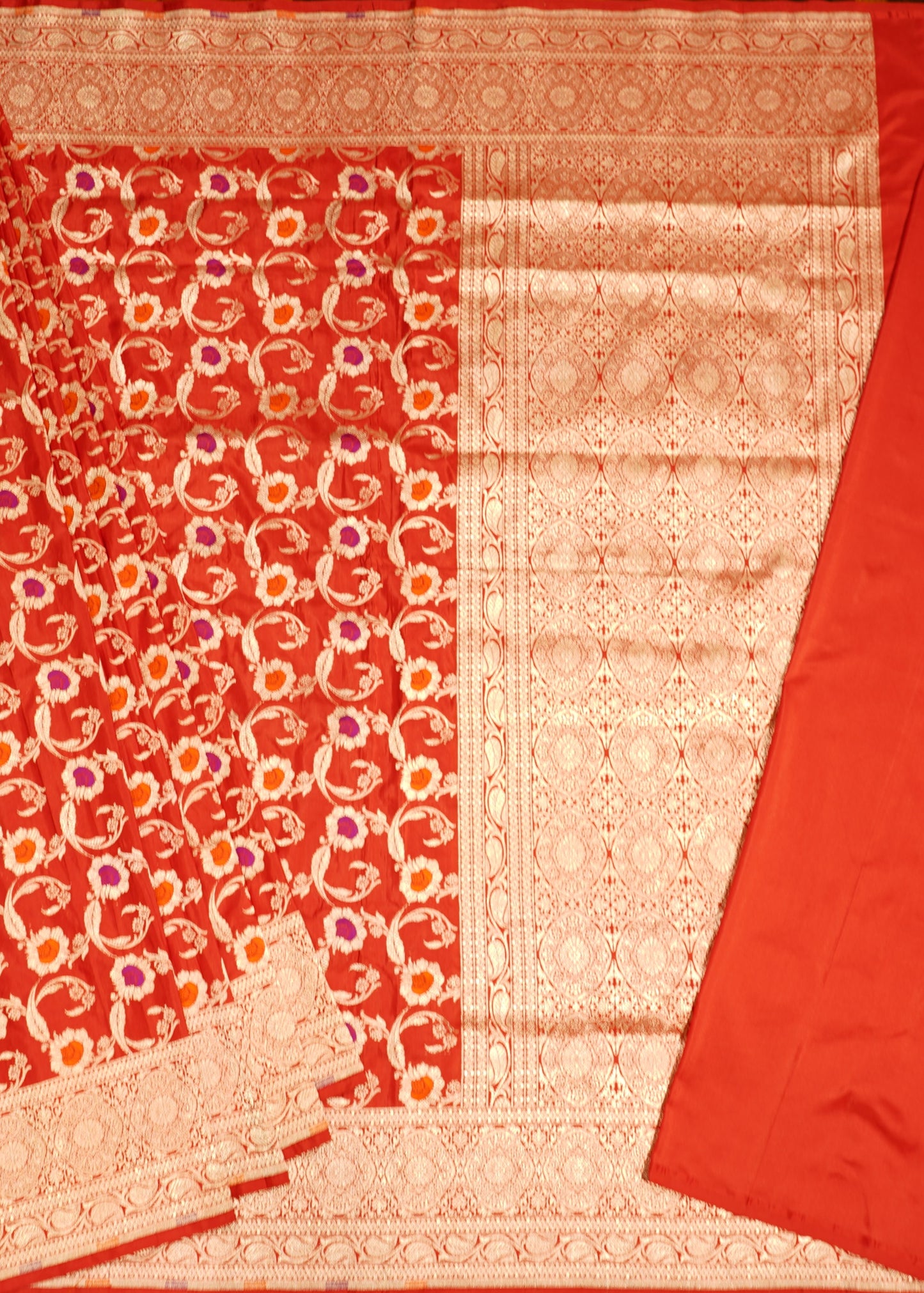 Red Banaras Katan Silk All Over Buti Handloom Saree