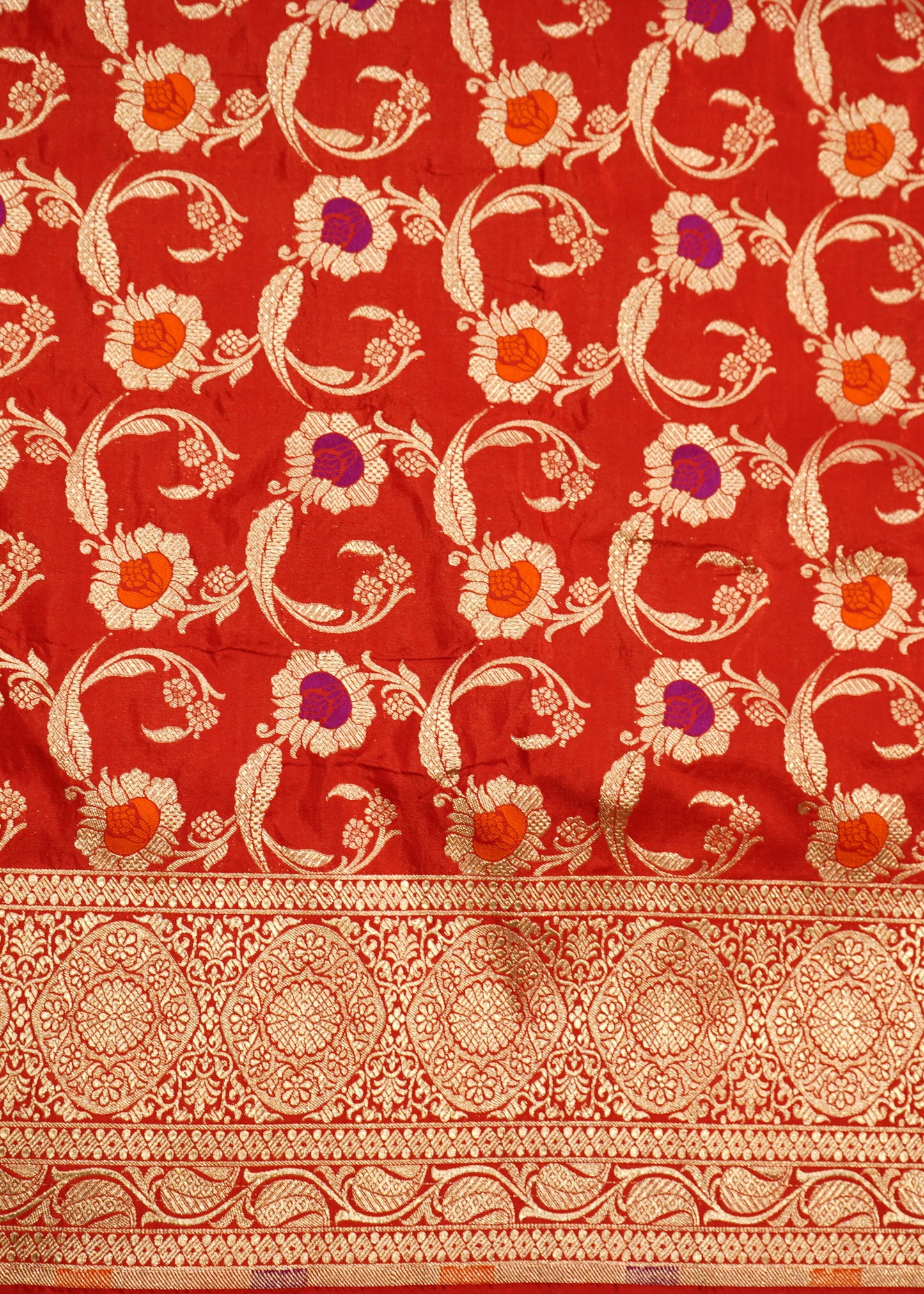 Red Banaras Katan Silk All Over Buti Handloom Saree