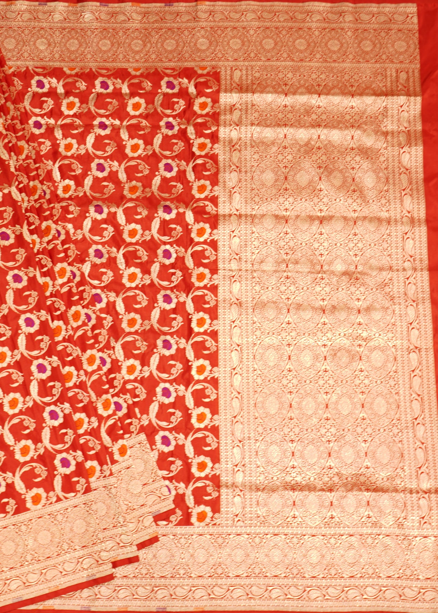 Red Banaras Katan Silk All Over Buti Handloom Saree