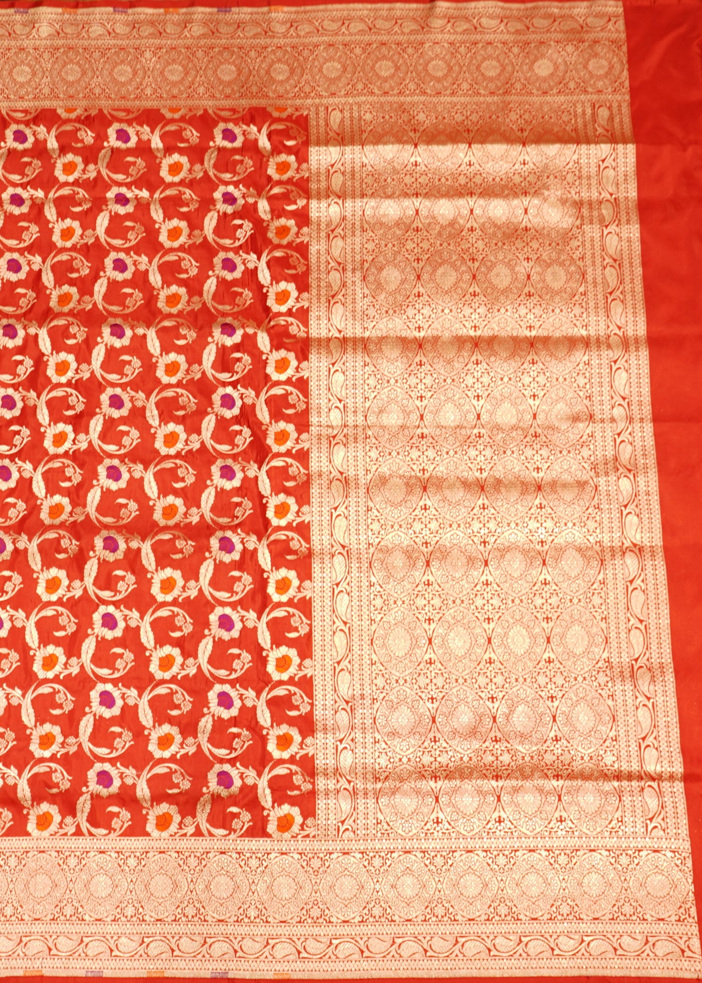 Red Banaras Katan Silk All Over Buti Handloom Saree