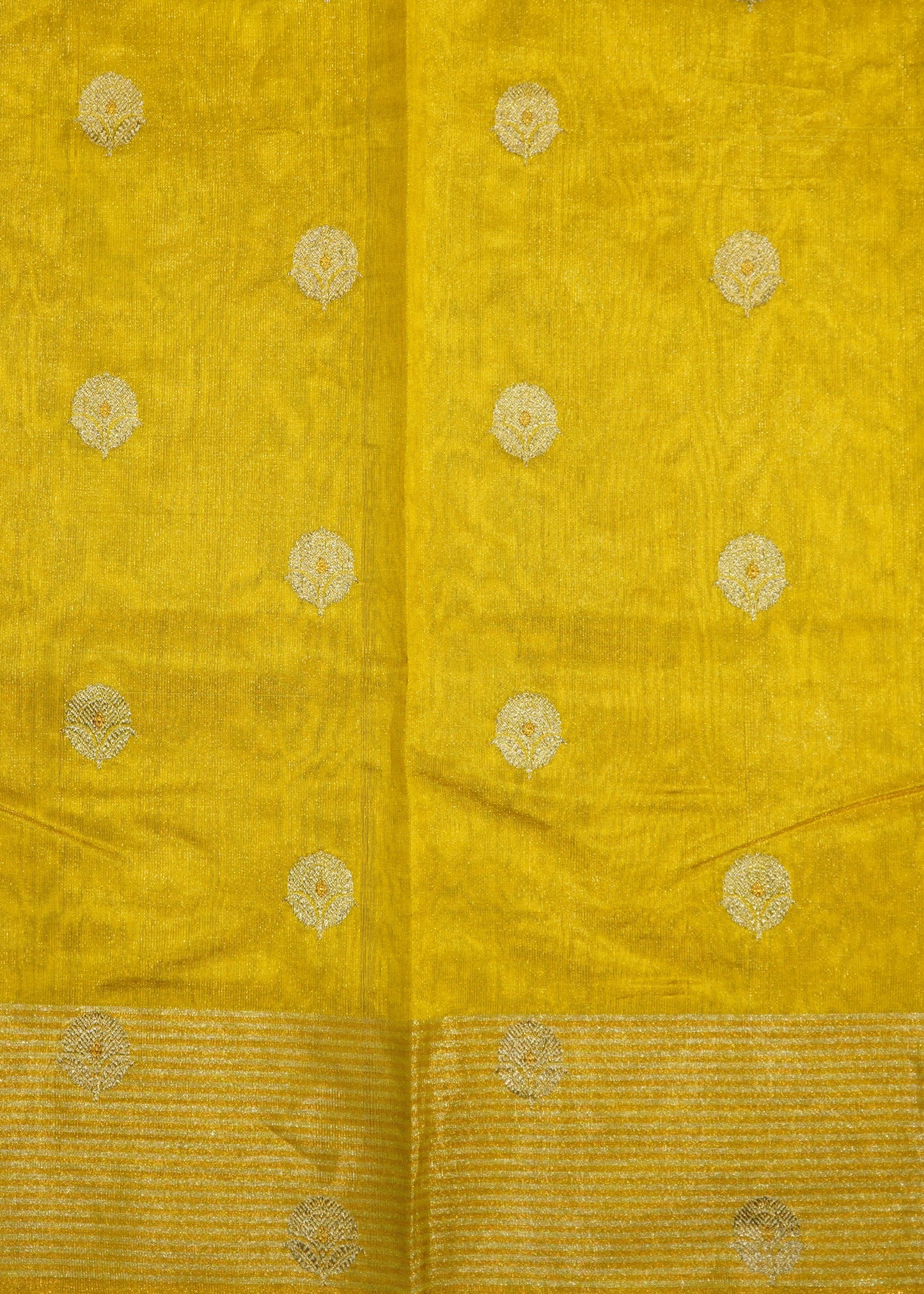 Gold Yellow Chanderi Zari buti  Pure Silk Handloom Saree