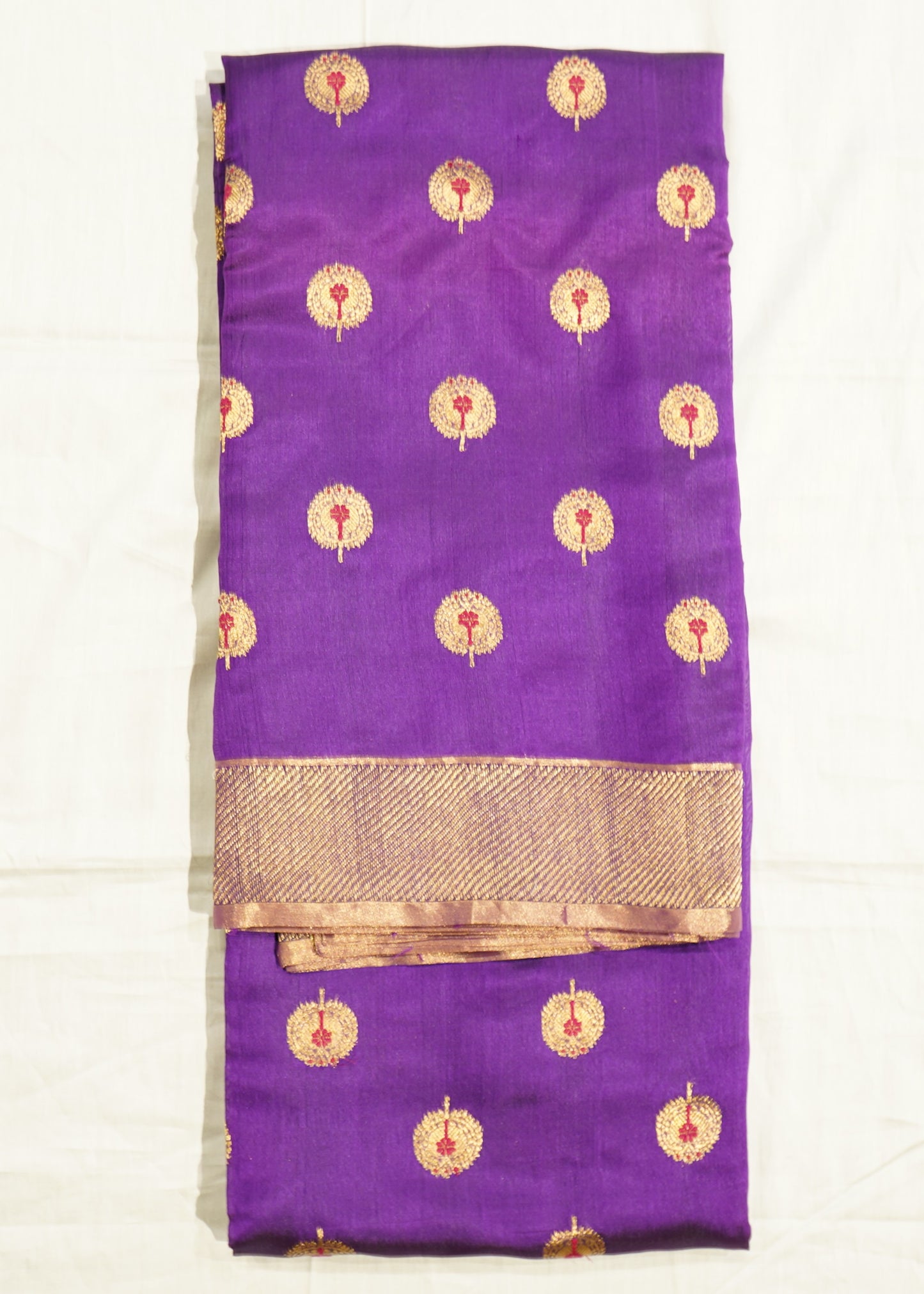 Dark voilet Chanderi Zari Buti Pure Silk Handloom Saree