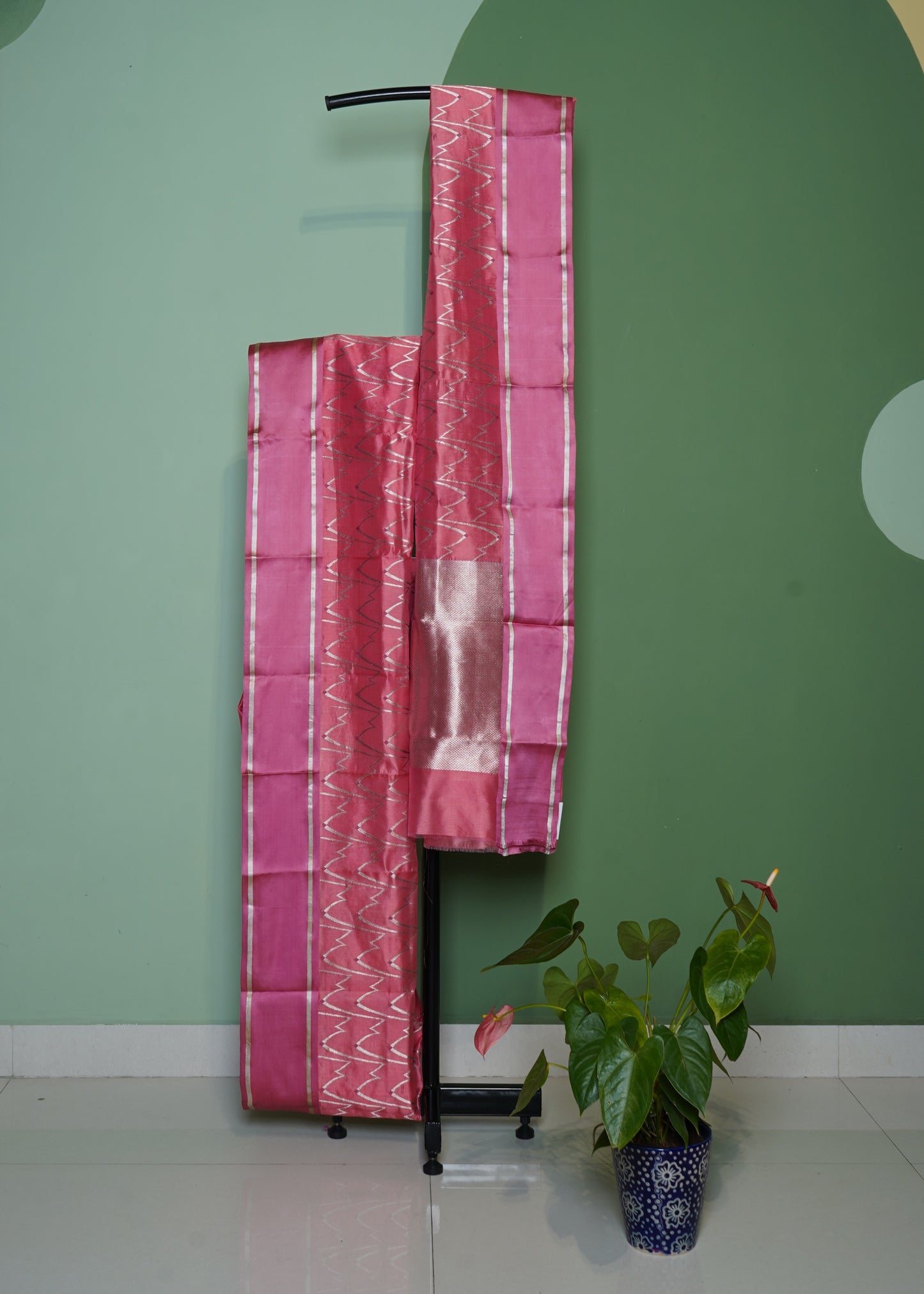 Pink Chanderi All over  Zari Buti Pure Silk Handloom Saree