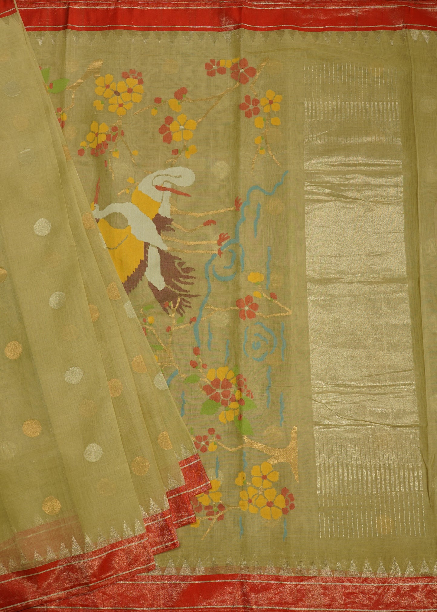 Light Brown Ponduru All over Jamdani Pure Cotton Handloom Saree