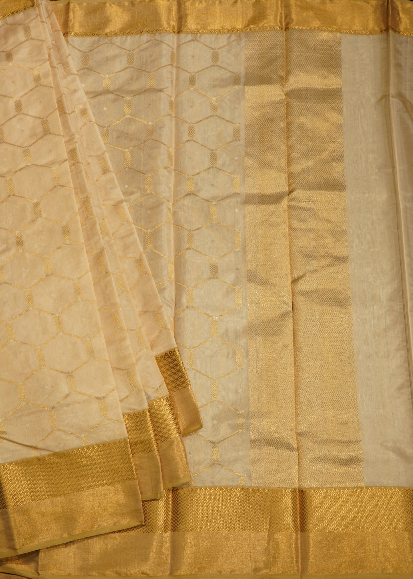 Cream  Chanderi All Over Zari buti  Pure Silk Handloom Saree