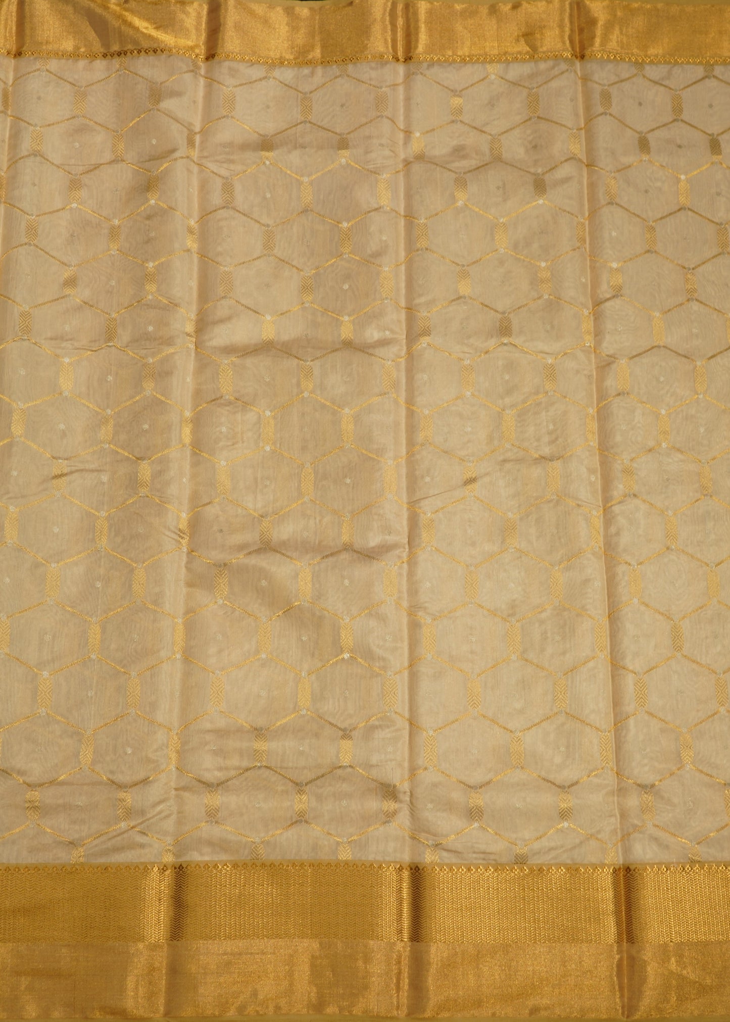 Cream  Chanderi All Over Zari buti  Pure Silk Handloom Saree