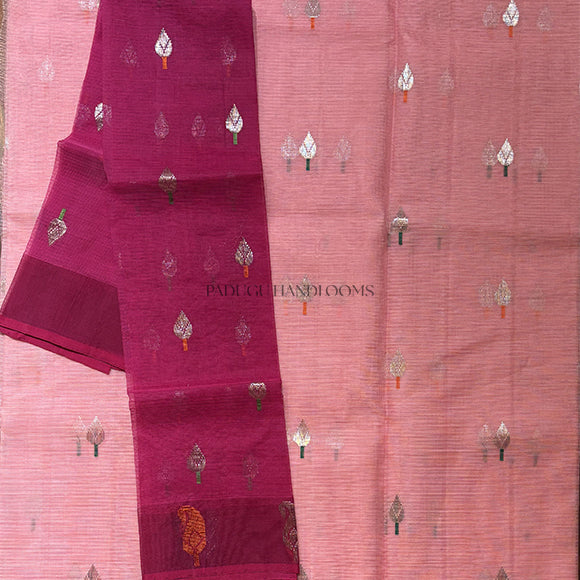 Baby Pink Zari Kota Pure Handloom Saree