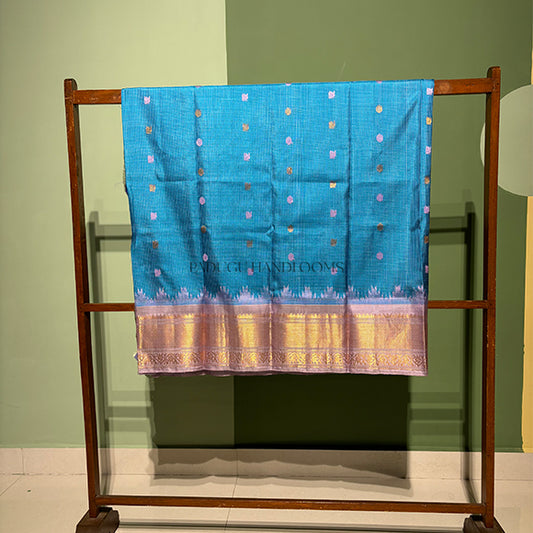 Blue Gadwal Pure Silk Handloom Saree