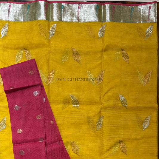 Yellow Zari Kota Pure Handloom Saree