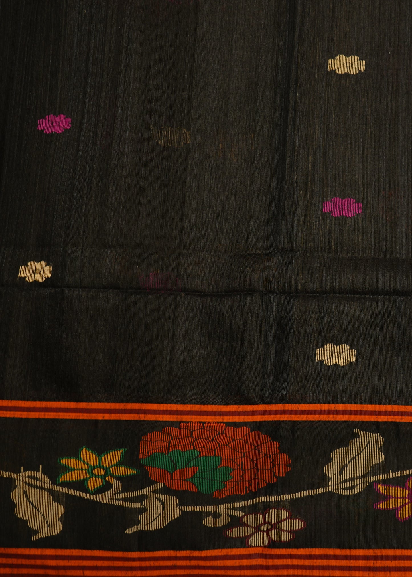 Black Bengal Tussar Gicha Thread Buti Handloom Saree