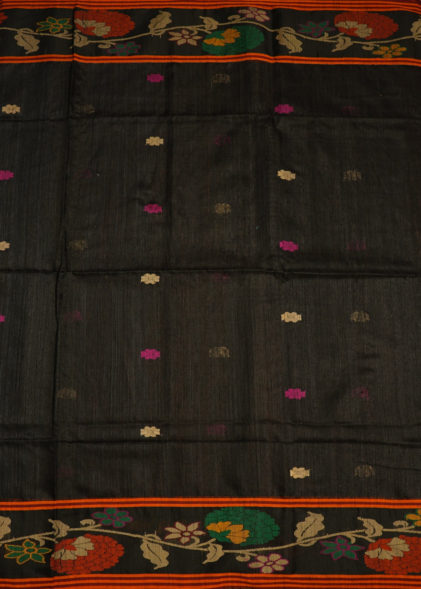 Black Bengal Tussar Gicha Thread Buti Handloom Saree