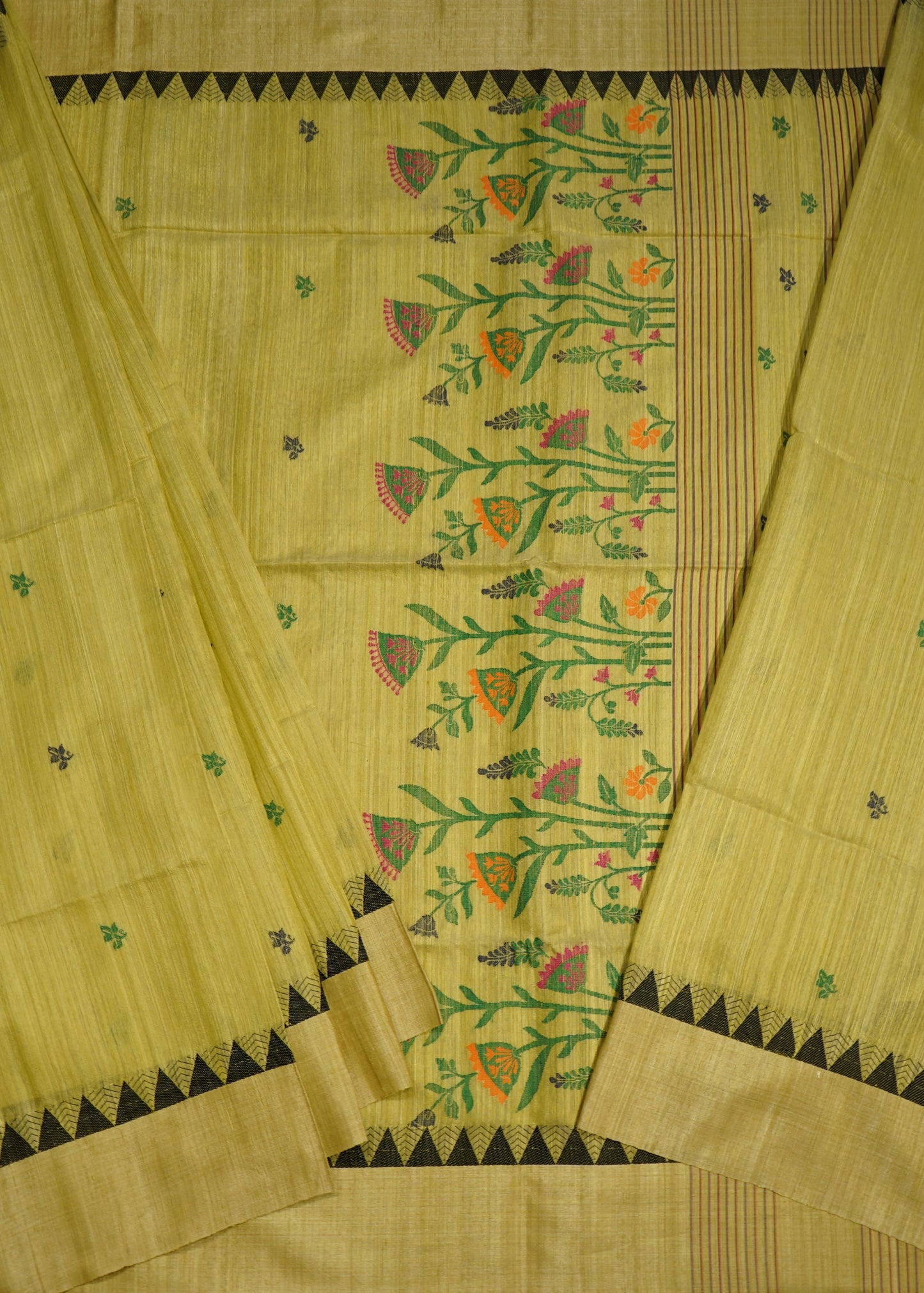 Light Jade Bengal Tussar Gicha Pure Silk Handloom Saree