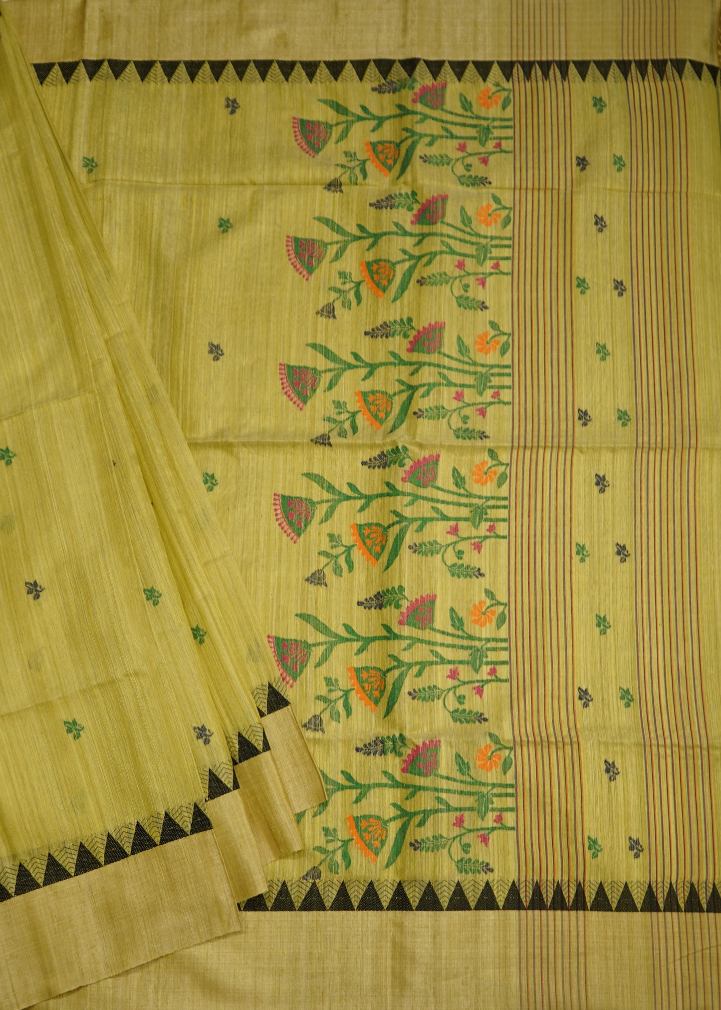 Light Jade Bengal Tussar Gicha Pure Silk Handloom Saree