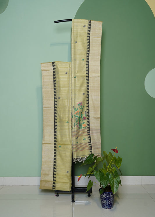 Light Jade Bengal Tussar Gicha Pure Silk Handloom Saree