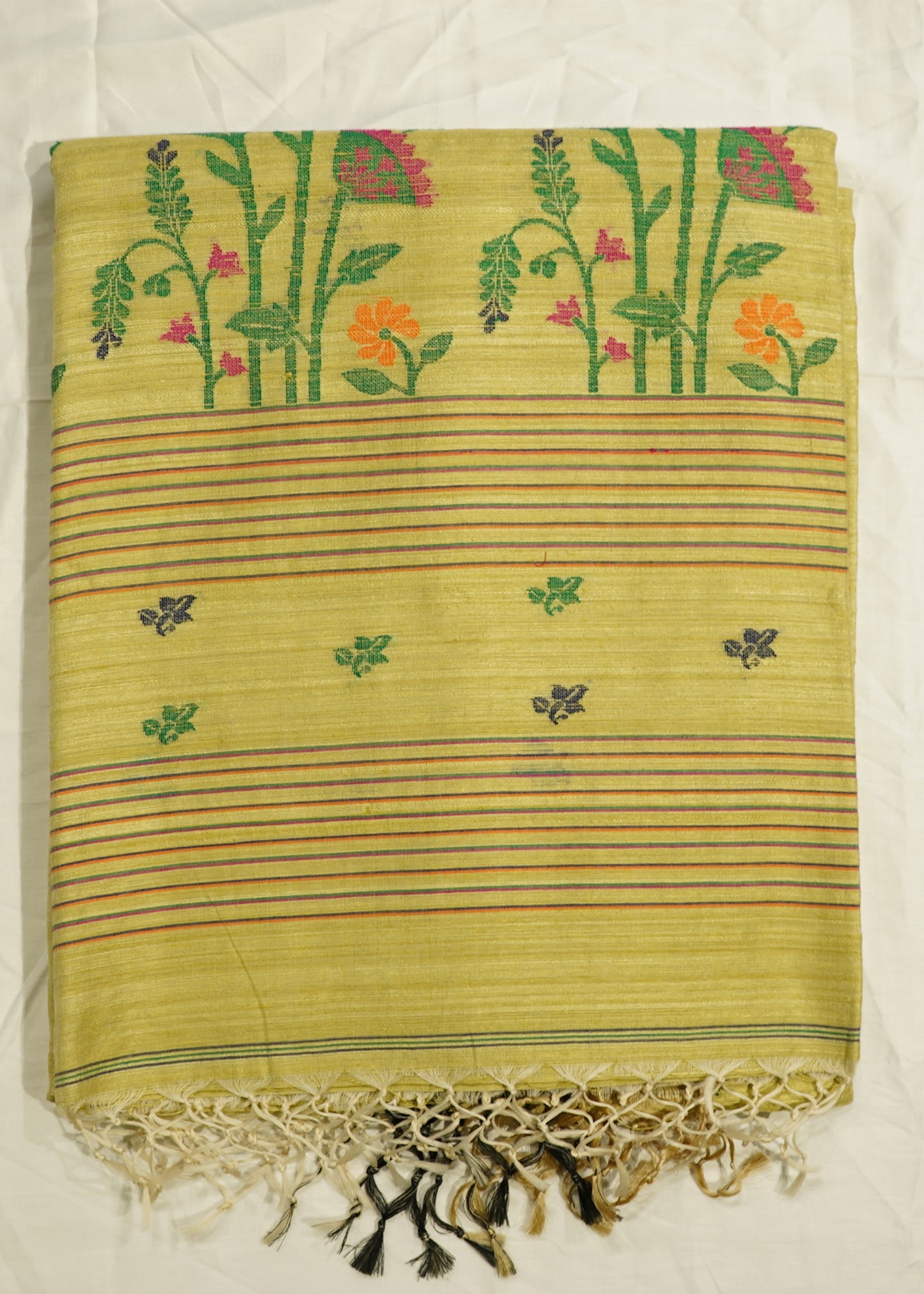 Light Jade Bengal Tussar Gicha Pure Silk Handloom Saree