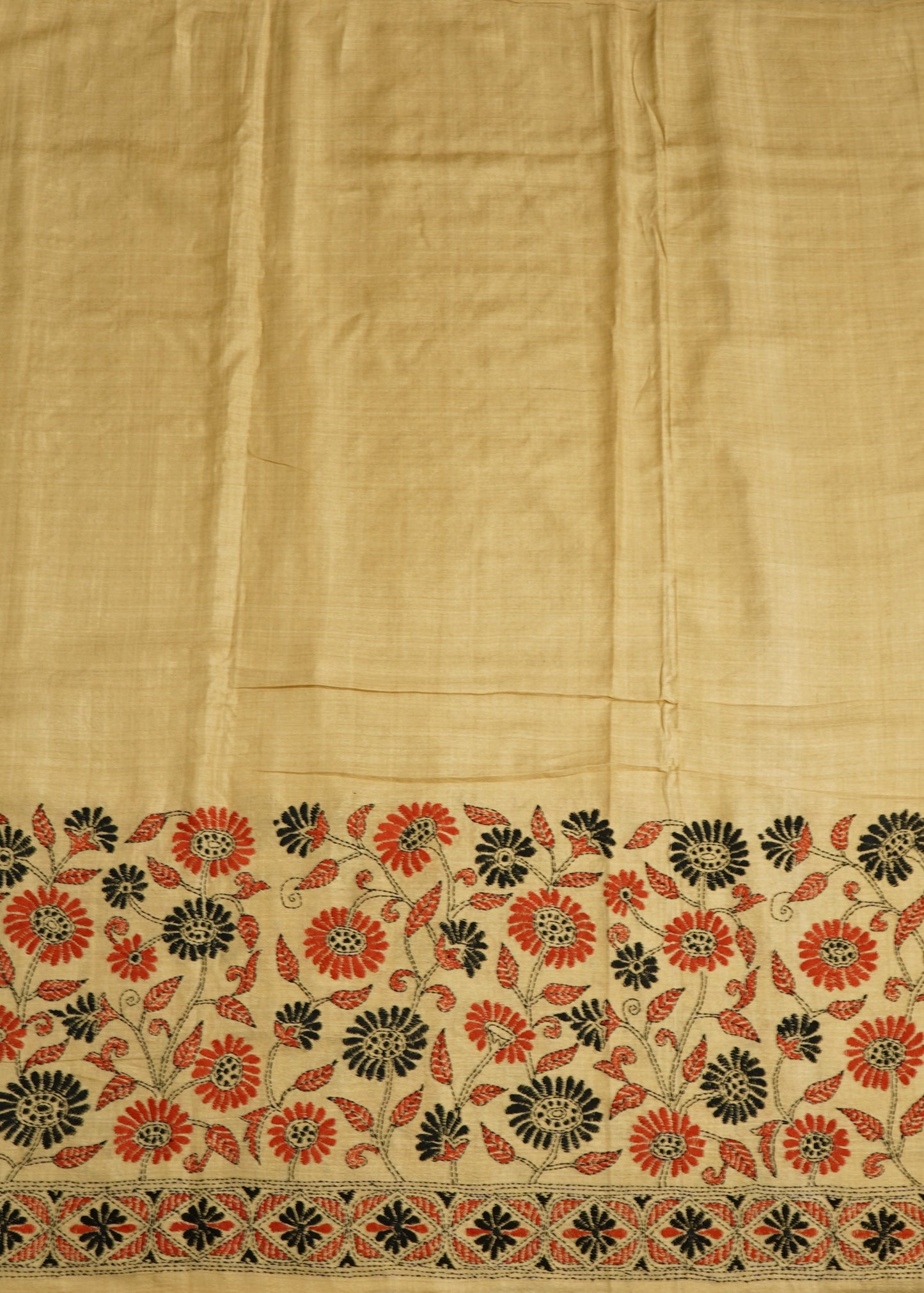 Cream Bengal Tussar Gicha Katha Pure Silk Handloom Saree