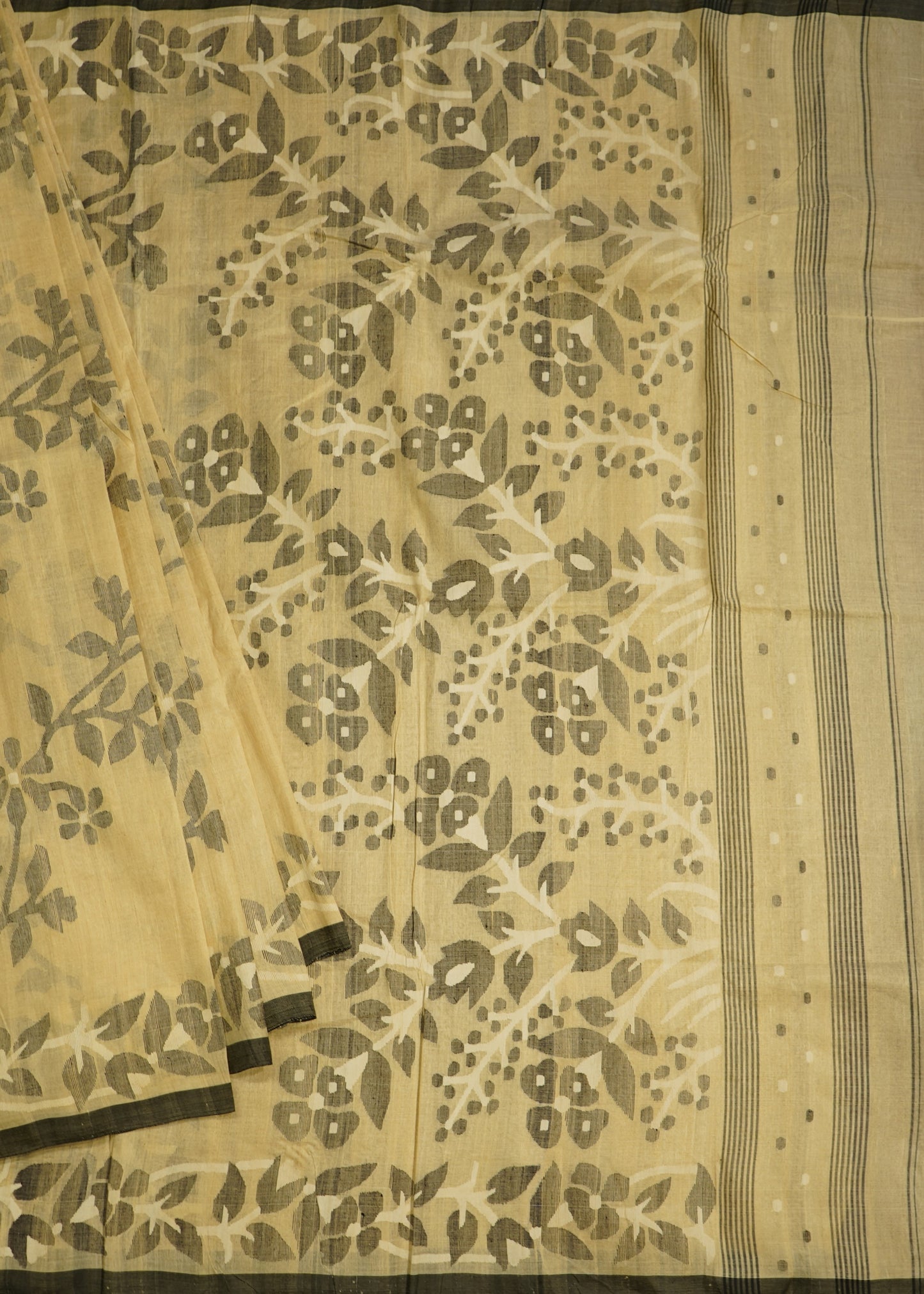 Cream Bengal Tussar All Over Pure Silk Handloom Saree