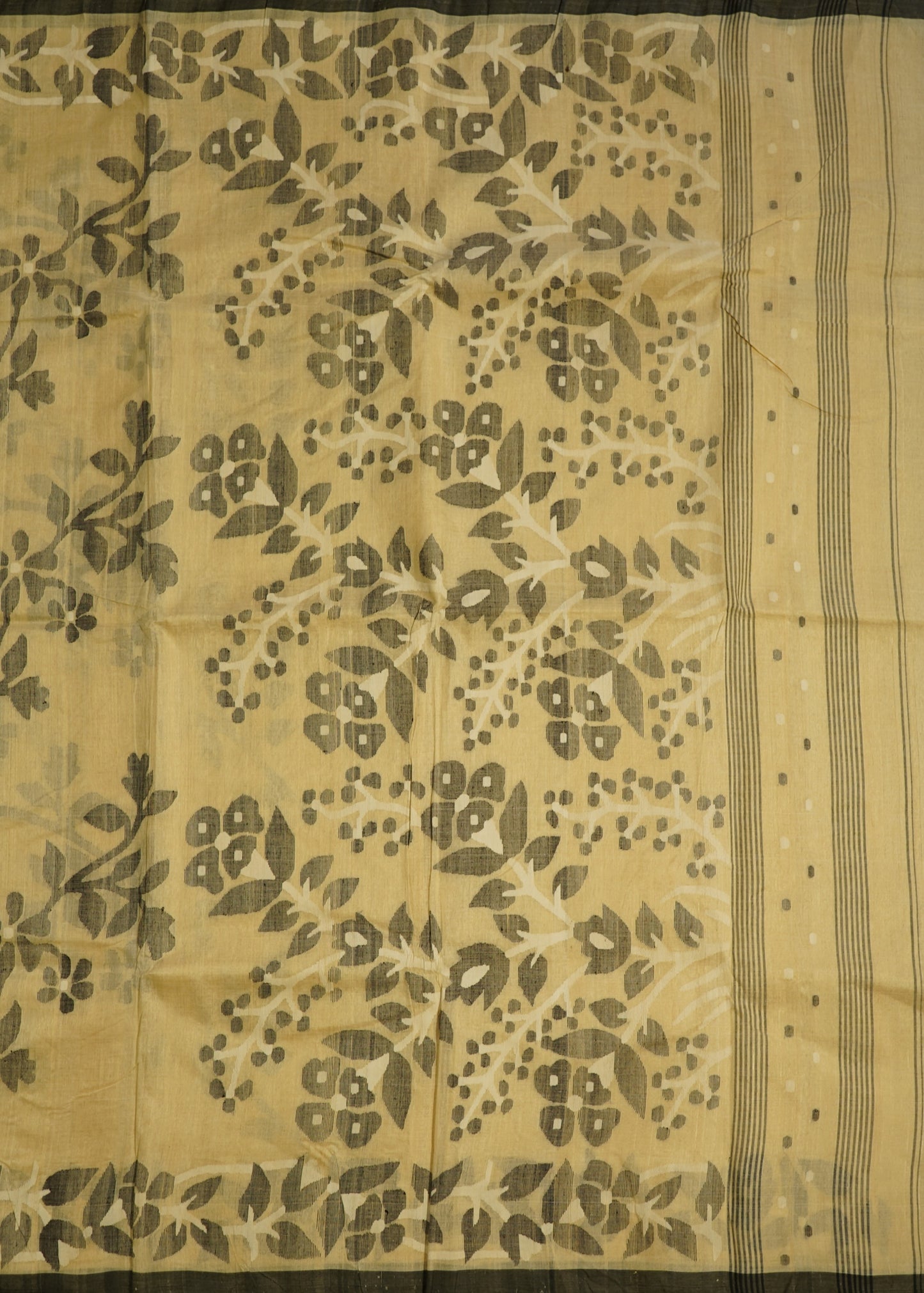 Cream Bengal Tussar All Over Pure Silk Handloom Saree