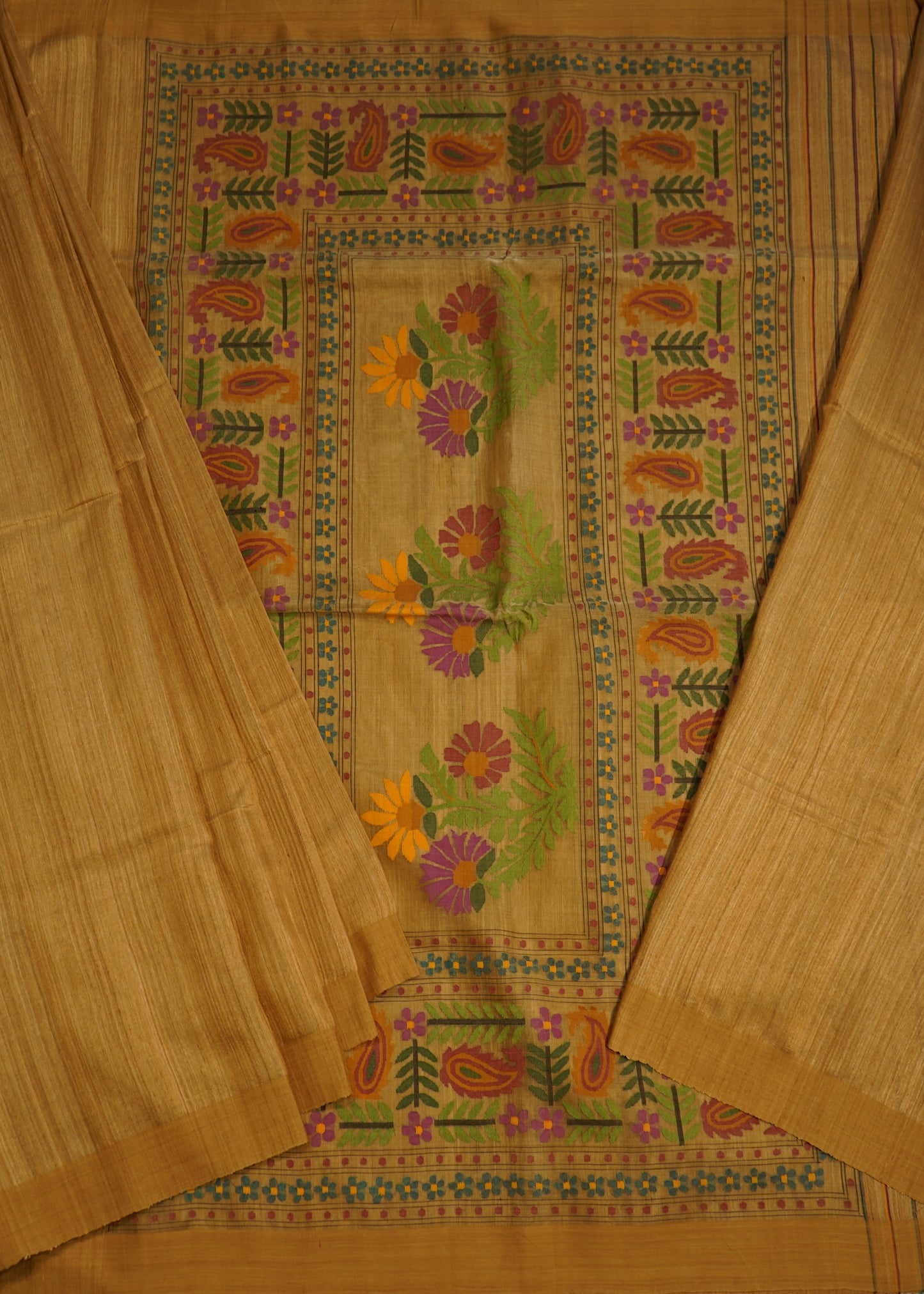 Light Brown Bengal Tussar Gicha Pure Silk Handloom Saree