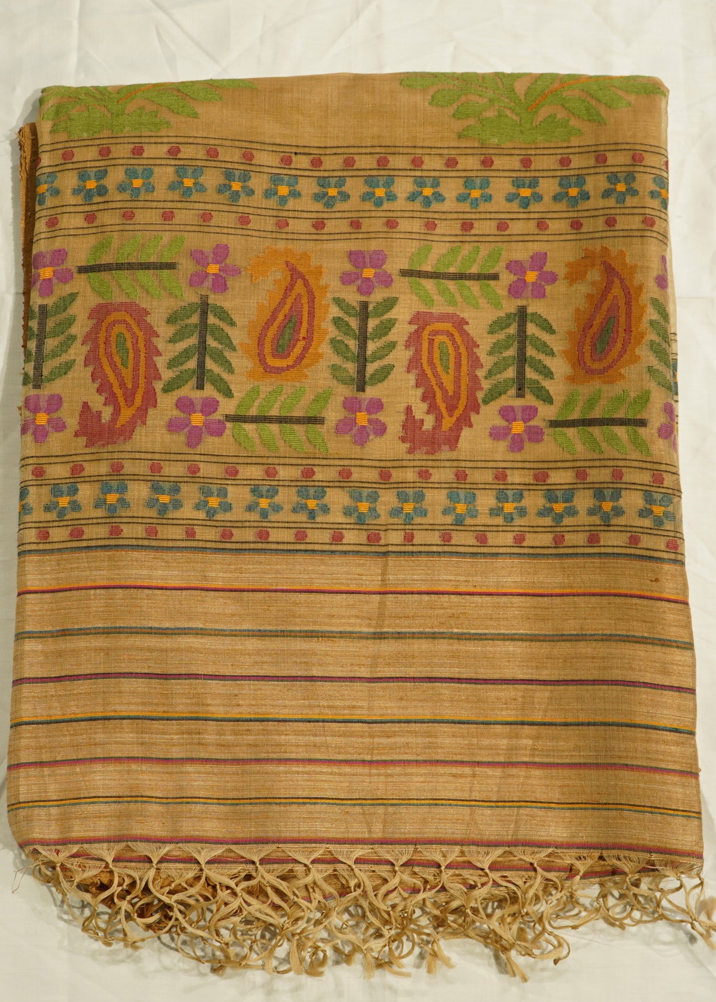 Light Brown Bengal Tussar Gicha Pure Silk Handloom Saree